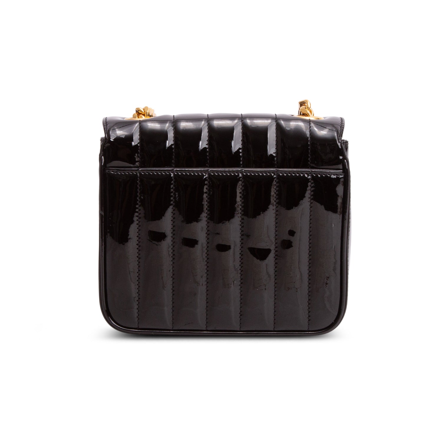 Saint Laurent Black Patent Calfskin Matelasse Monogram Small Vicky Chain Bag w/ Box