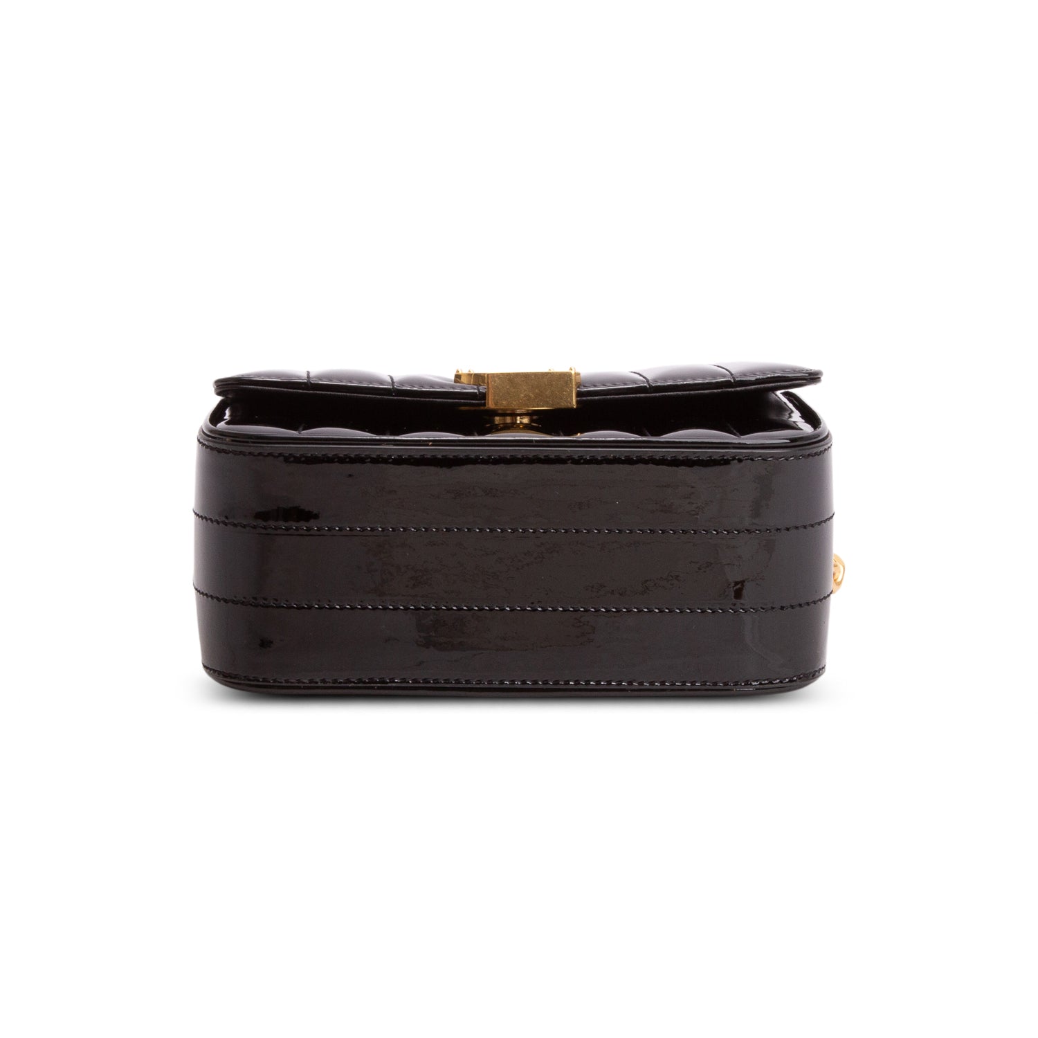 Saint Laurent Black Patent Calfskin Matelasse Monogram Small Vicky Chain Bag w/ Box