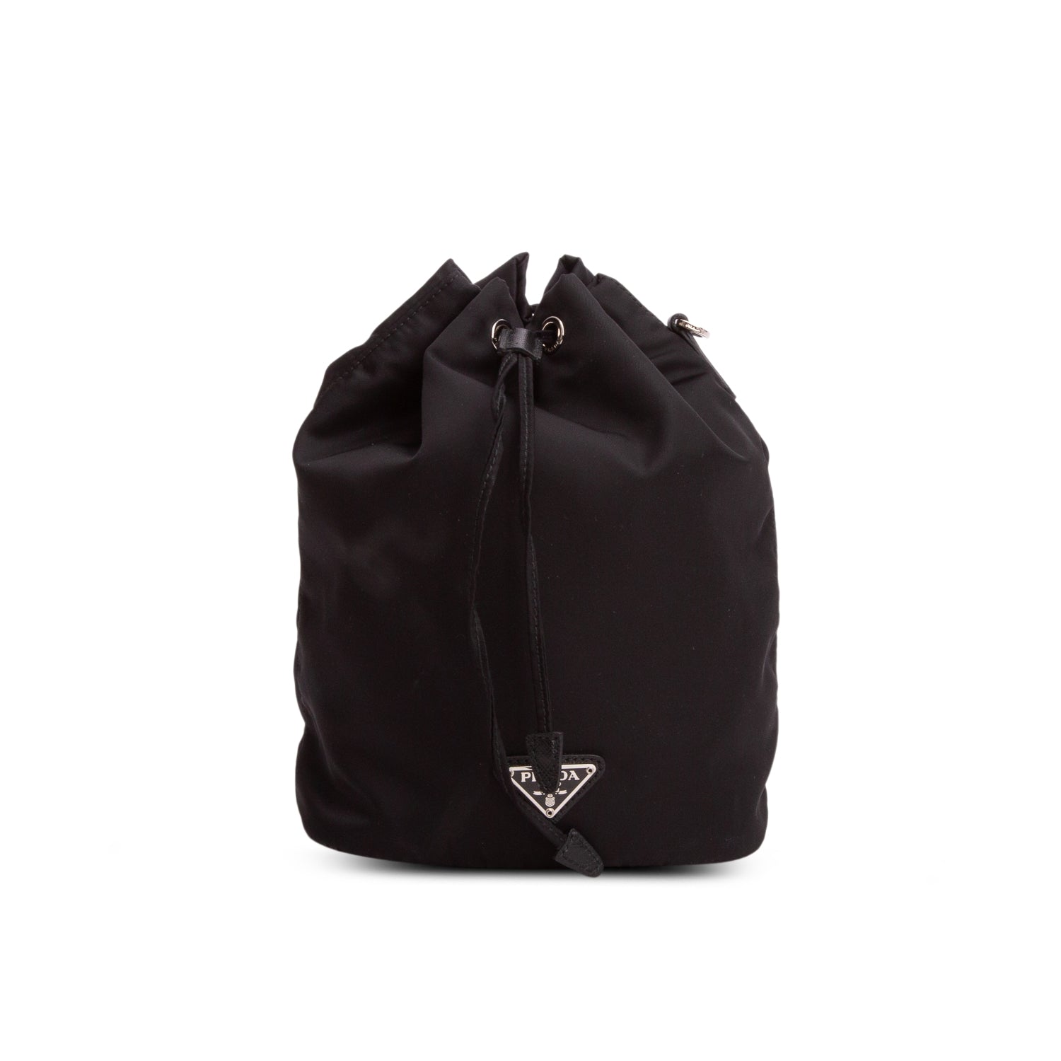 Prada Black Re-Nylon Bucket Pouch Wristlet w/ Chain