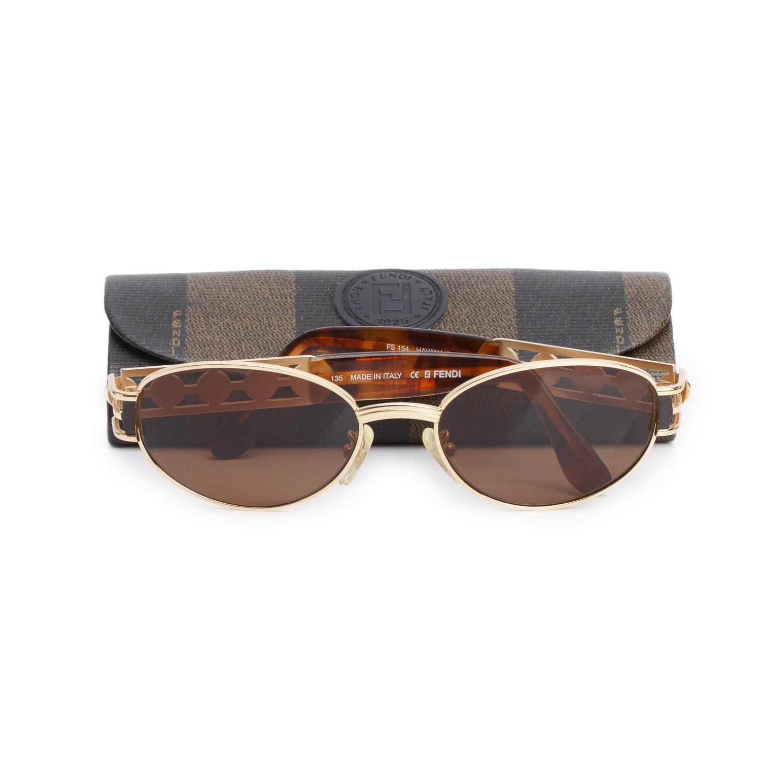 Fendi FS 154 Havana & Gold Oval Sunglasses w/ Case