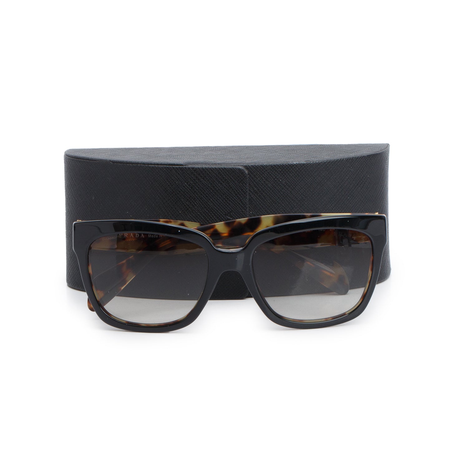 Prada SPR 07P Black/Havana Acetate Square Sunglasses w/ Case