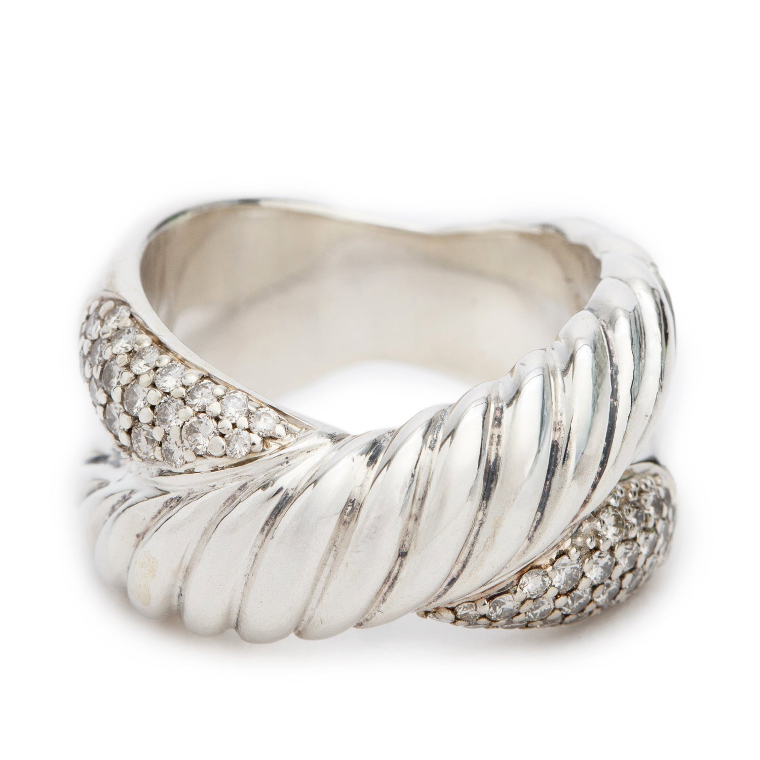 David Yurman Sterling Silver Diamond Crossover Ring, Size 7