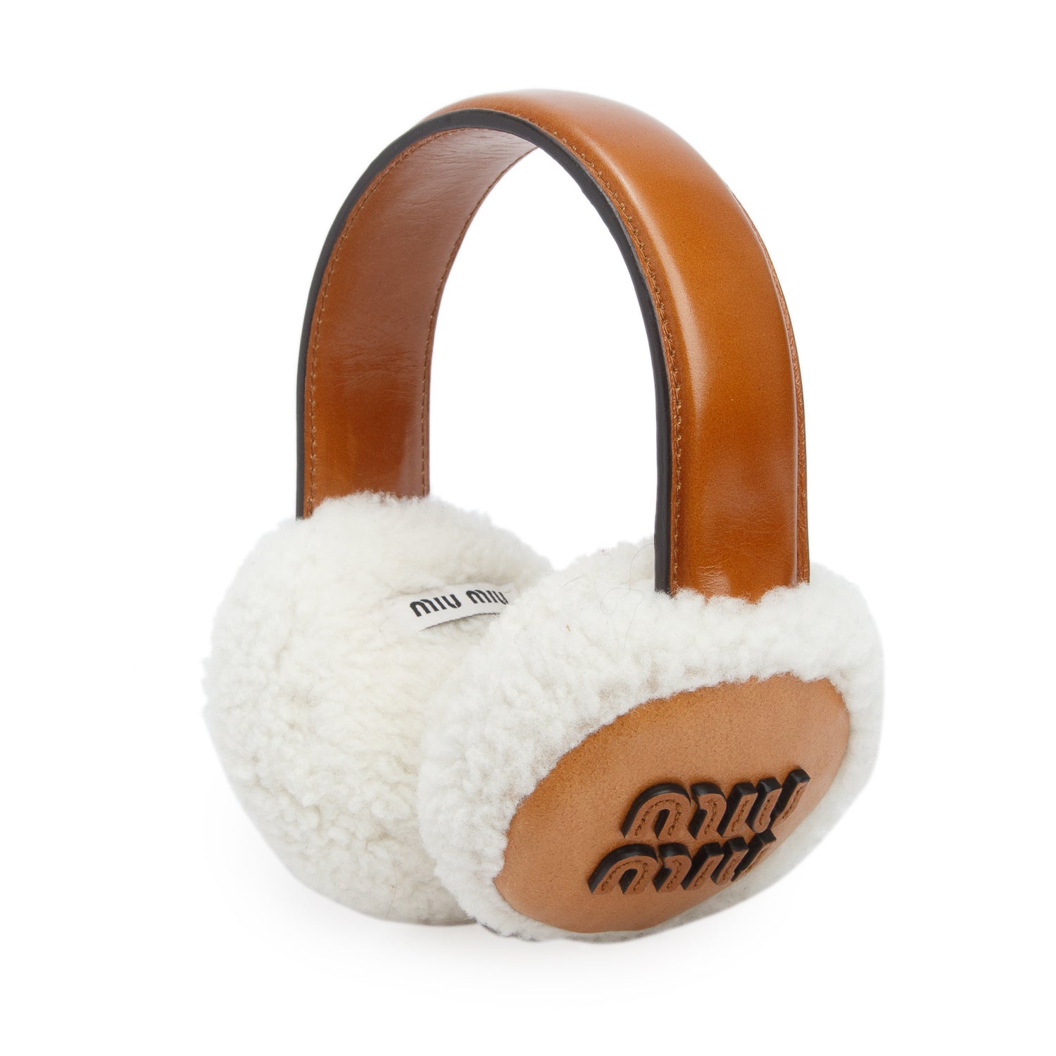Miu Miu Brown Calfskin Shearling Trim Earmuffs