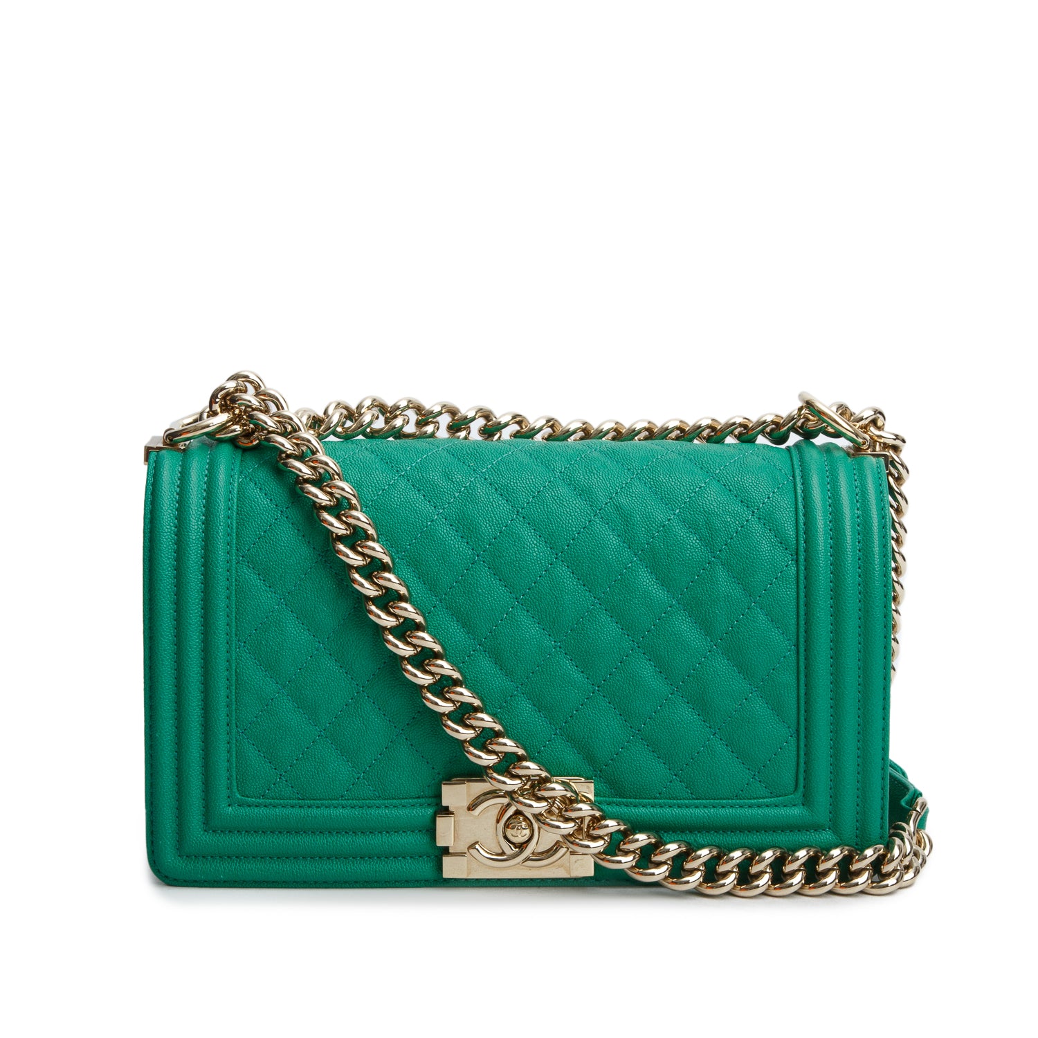 Chanel 2020 Green Caviar Quilted Medium Boy Flap Bag w/ Box, Authenticity Card & Receipt