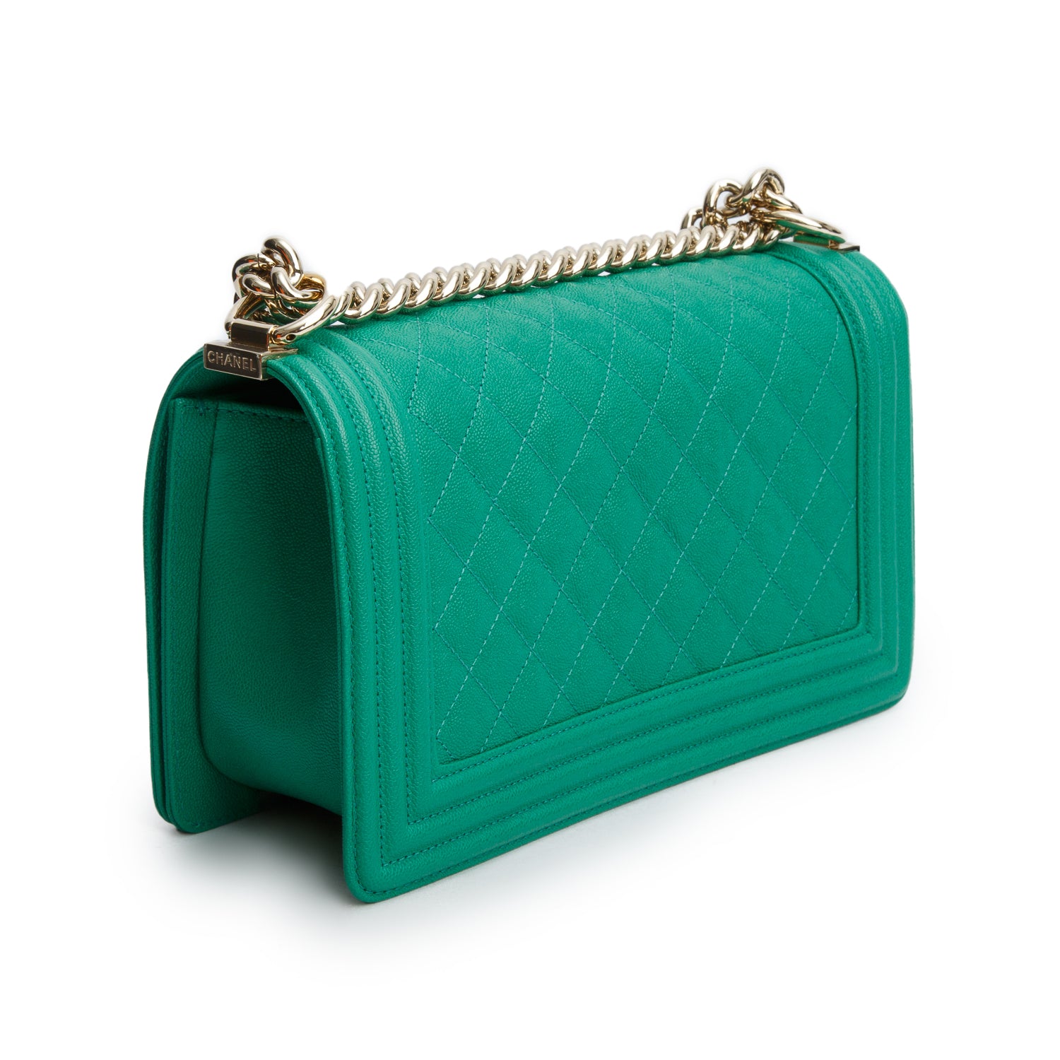 Chanel 2020 Green Caviar Quilted Medium Boy Flap Bag w/ Box, Authenticity Card & Receipt