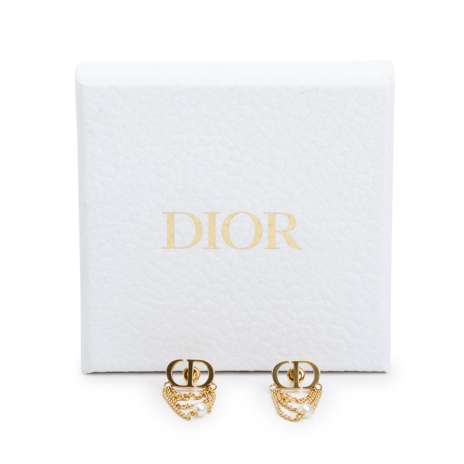 Christian Dior Gold Plated Faux Pearl & Crystal Petite CD Drop Earrings w/ Box