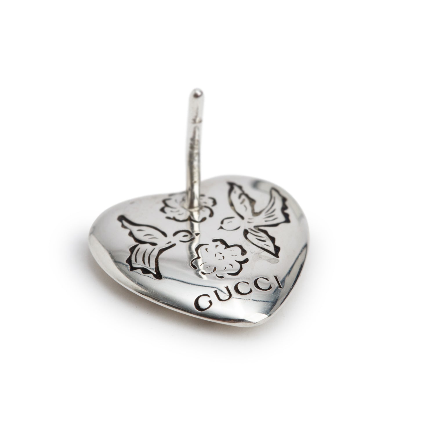 Gucci Sterling Silver Blind for Love Heart Stud Earrings w/ Box