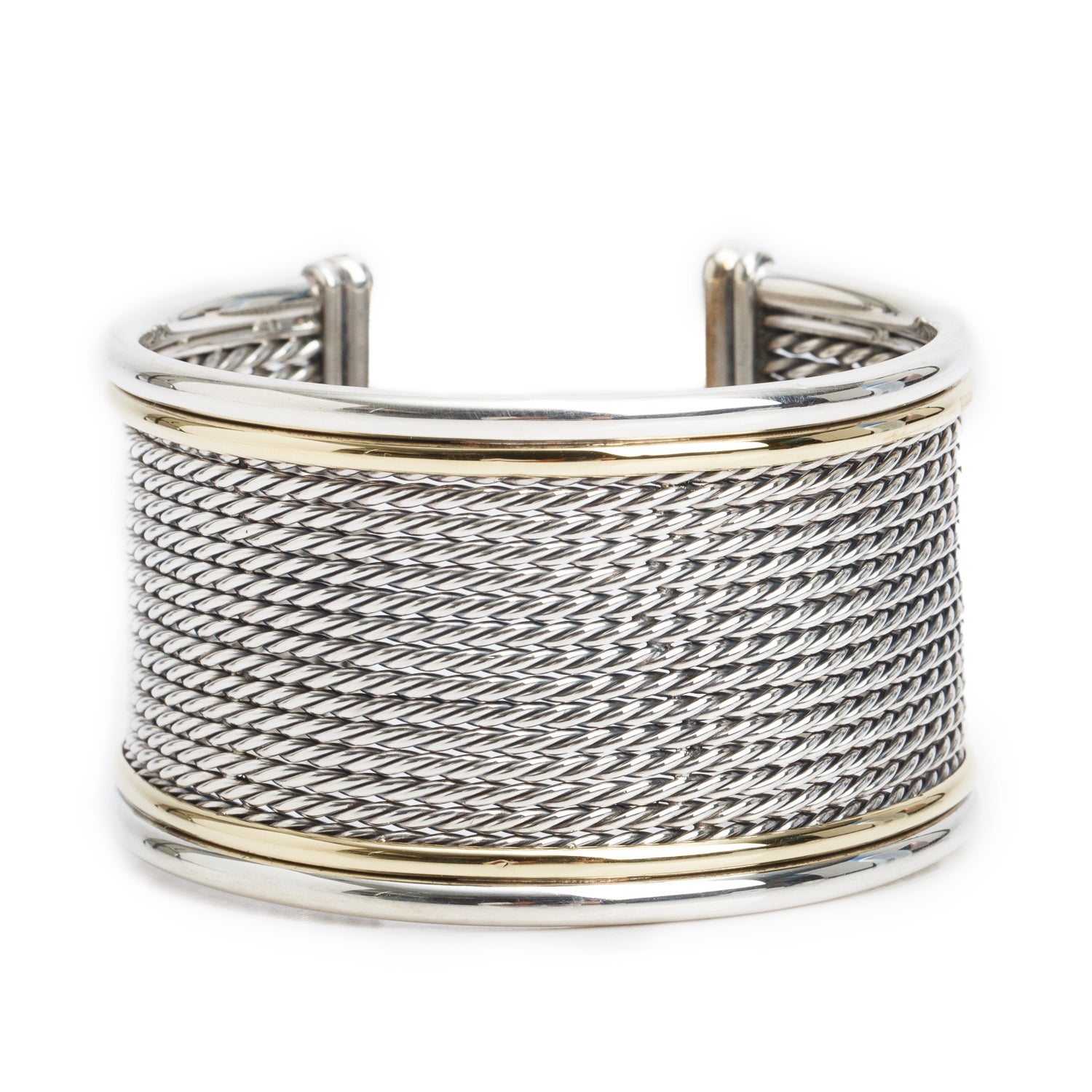 David Yurman Sterling SIlver & 18k Yellow Gold Wheaton Wide Cable Cuff Bracelet