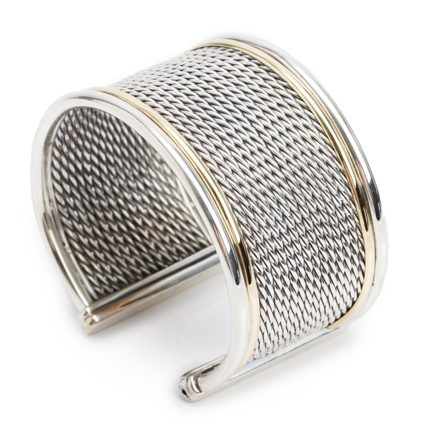 David Yurman Sterling SIlver & 18k Yellow Gold Wheaton Wide Cable Cuff Bracelet