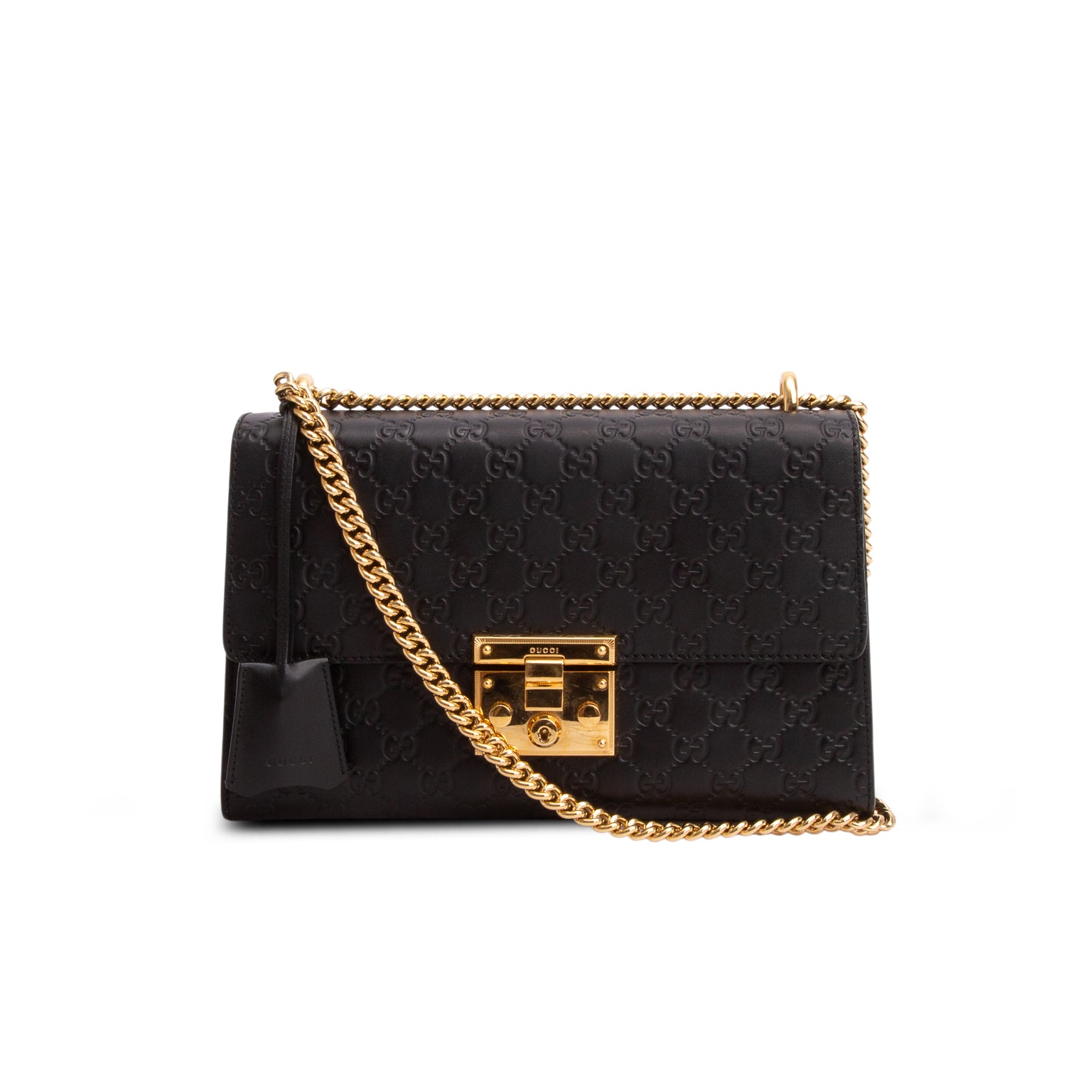 Gucci Black GG Signature Leather Medium Padlock Shoulder Bag w/ Box