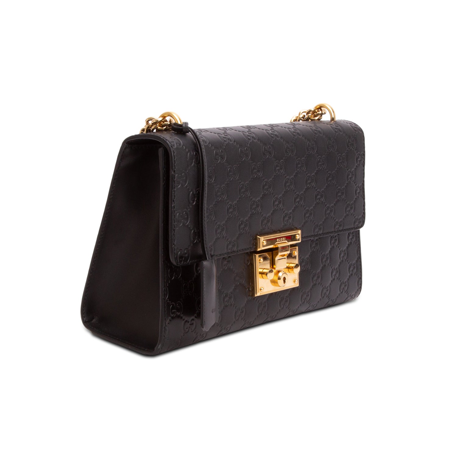Gucci Black GG Signature Leather Medium Padlock Shoulder Bag w/ Box
