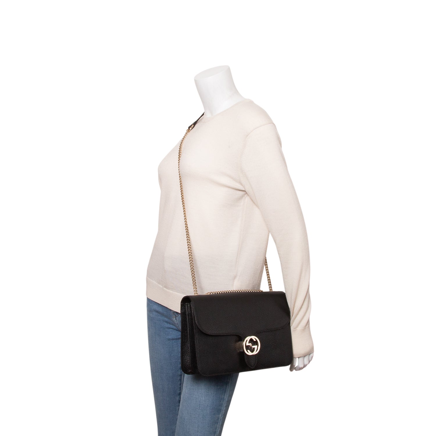 Gucci Black Calfskin Leather Medium Dollar Interlocking GG Shoulder Bag