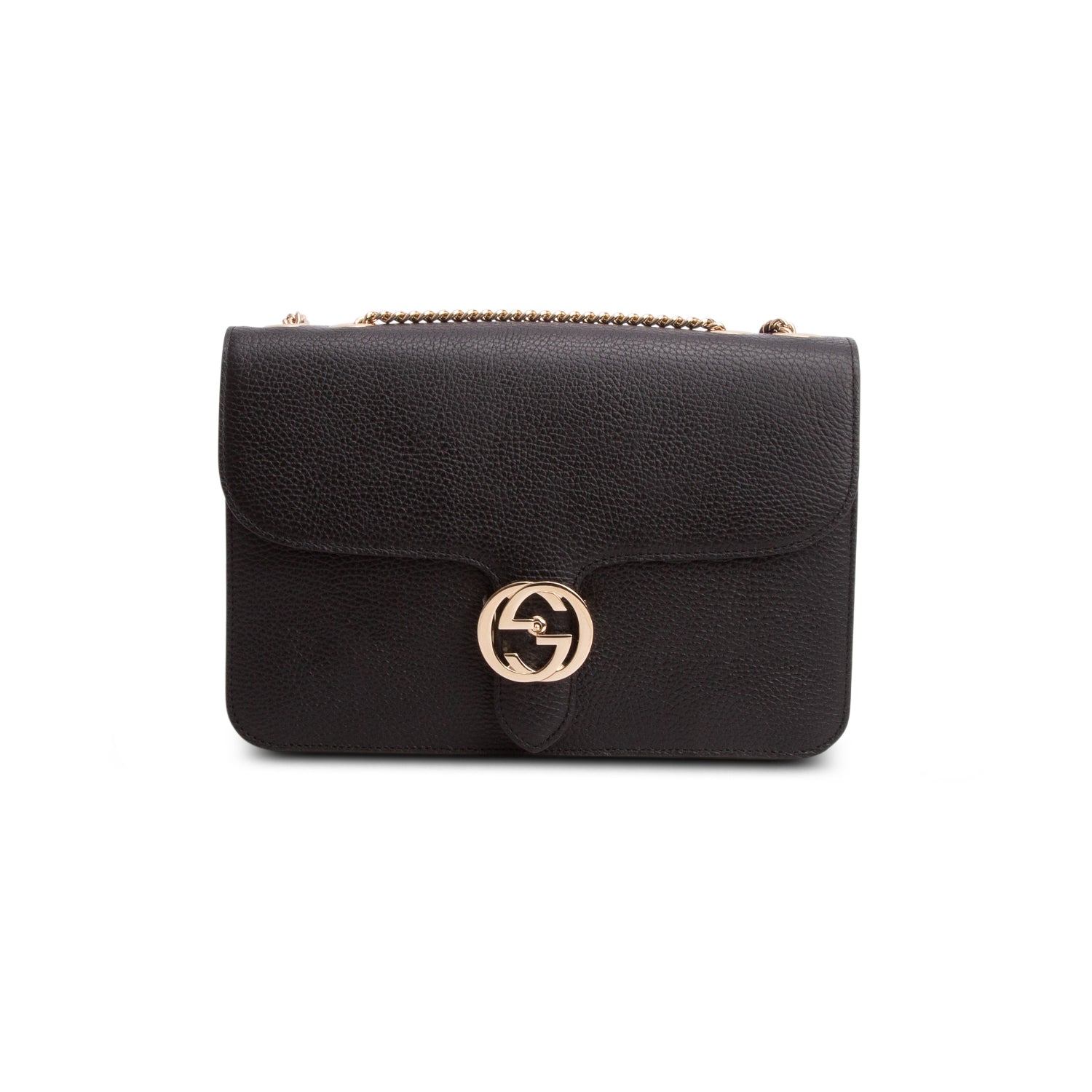 Gucci Black Calfskin Leather Medium Dollar Interlocking GG Shoulder Bag