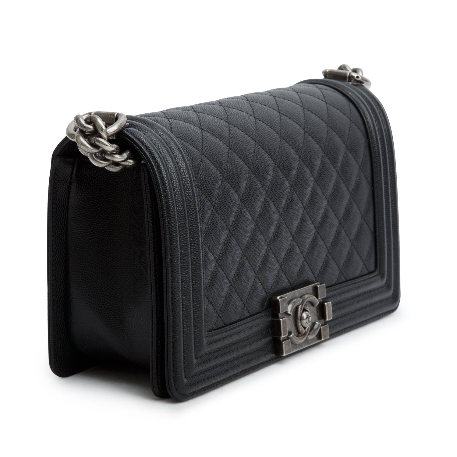 Chanel Black Caviar Quilted Medium Boy Flap Bag w/ Authenticity Card