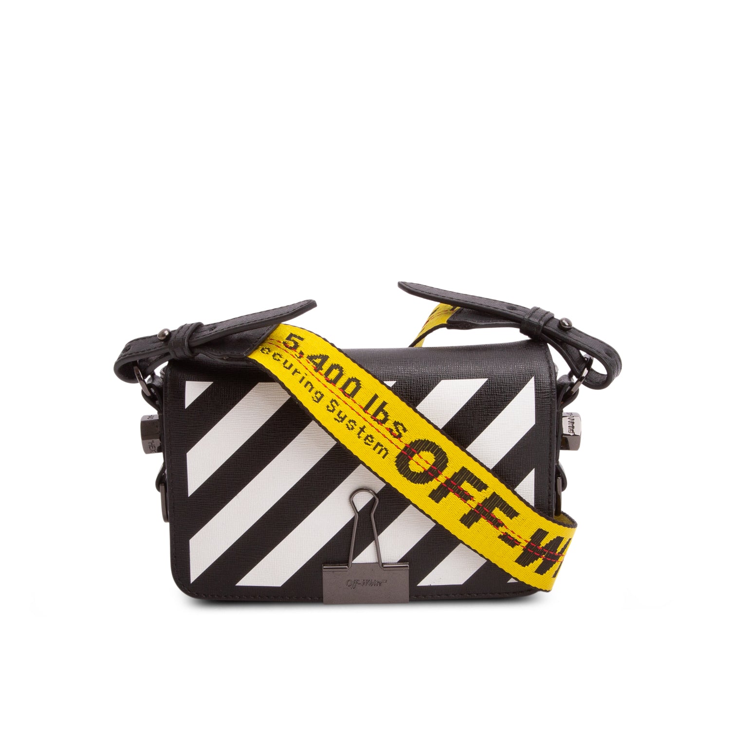 Off-White Black & White Calfskin Binder Clip Shoulder bag w/ Strap