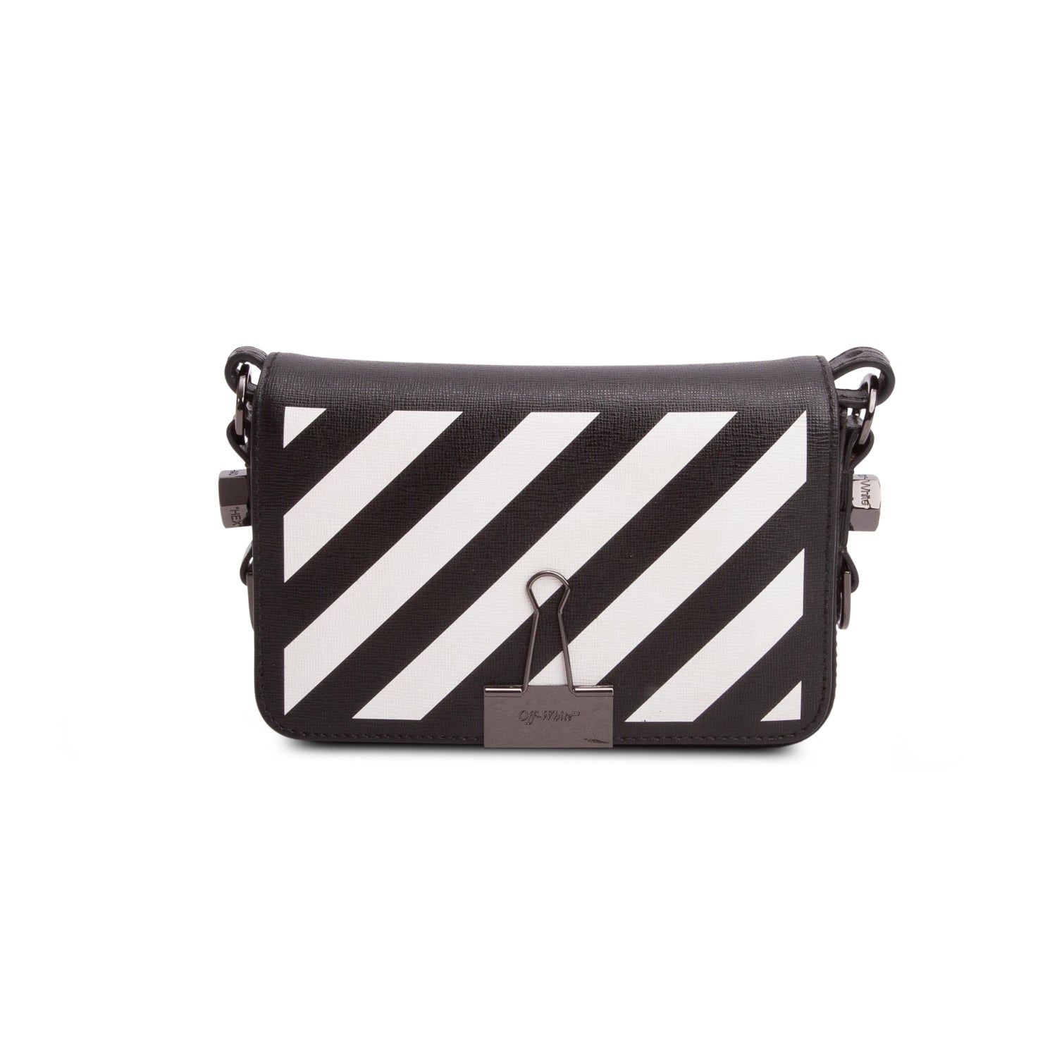 Off-White Black & White Calfskin Binder Clip Shoulder bag w/ Strap