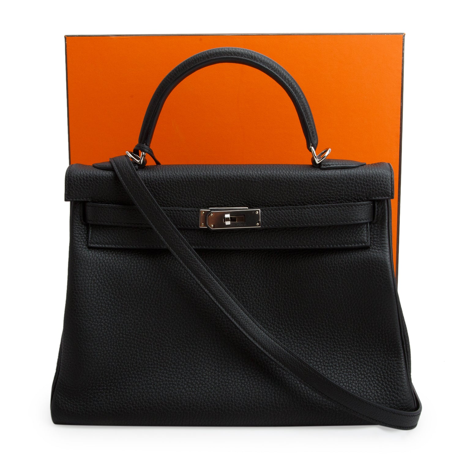 Hermes Noir Togo Kelly II Retourne 32 w/ Strap & Box