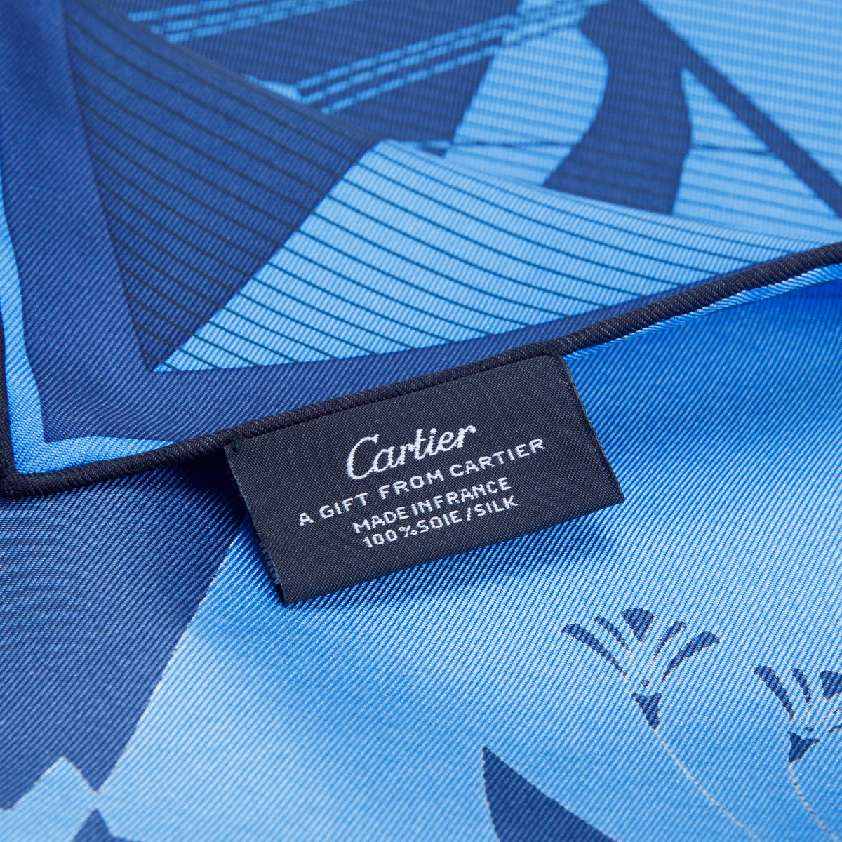 Cartier Blue Printed Square Silk Scarf w/ Box