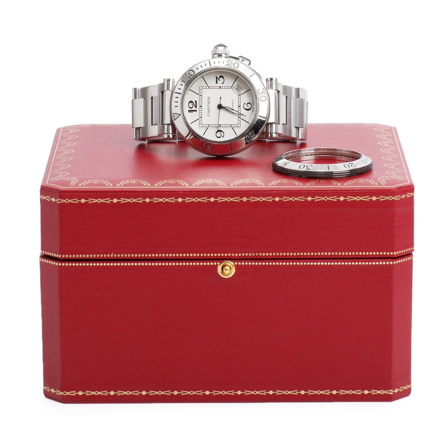Cartier Stainless Steel Pasha Seatimer 40 MM Automatic Watch Silver Dial 2790 w/ Box