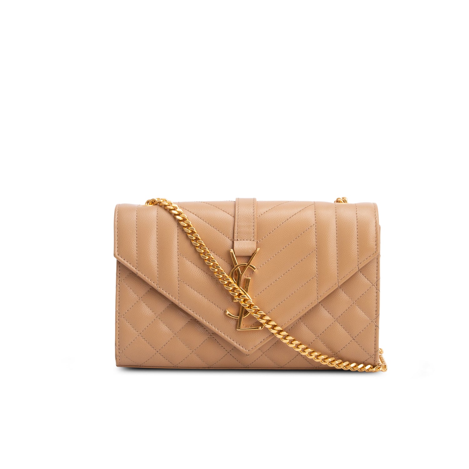 Saint Laurent Brown Grain de Poudre Textured Mixed Matelasse Triquilt Small Monogram Satchel