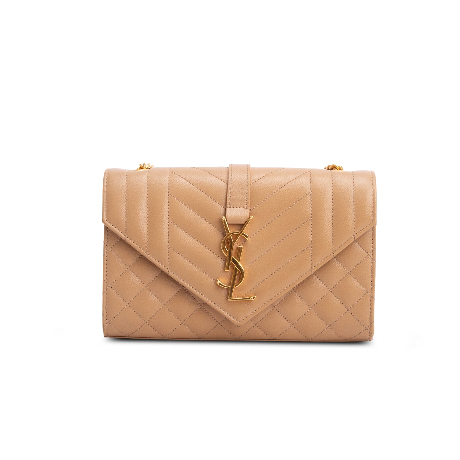 Saint Laurent Brown Grain de Poudre Textured Mixed Matelasse Triquilt Small Monogram Satchel