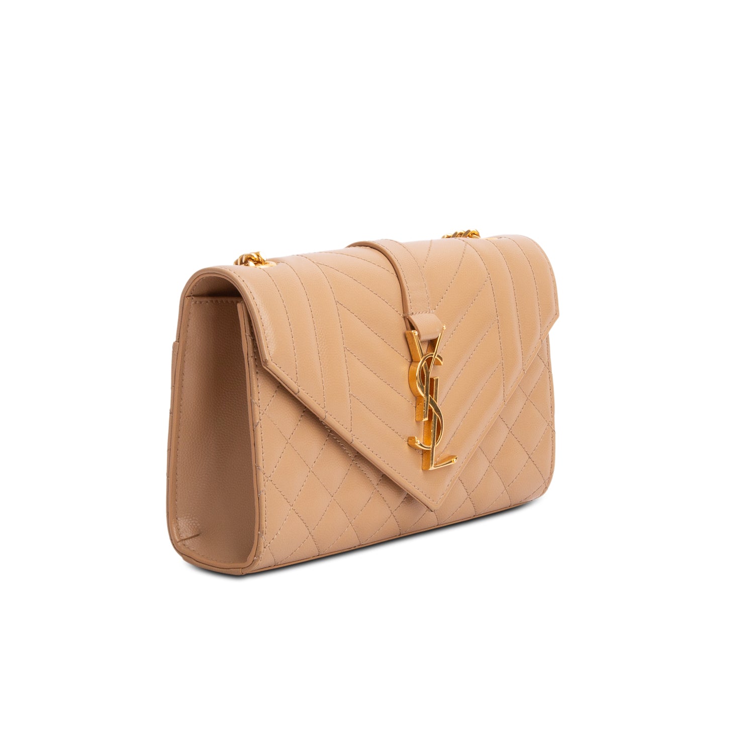 Saint Laurent Brown Grain de Poudre Textured Mixed Matelasse Triquilt Small Monogram Satchel