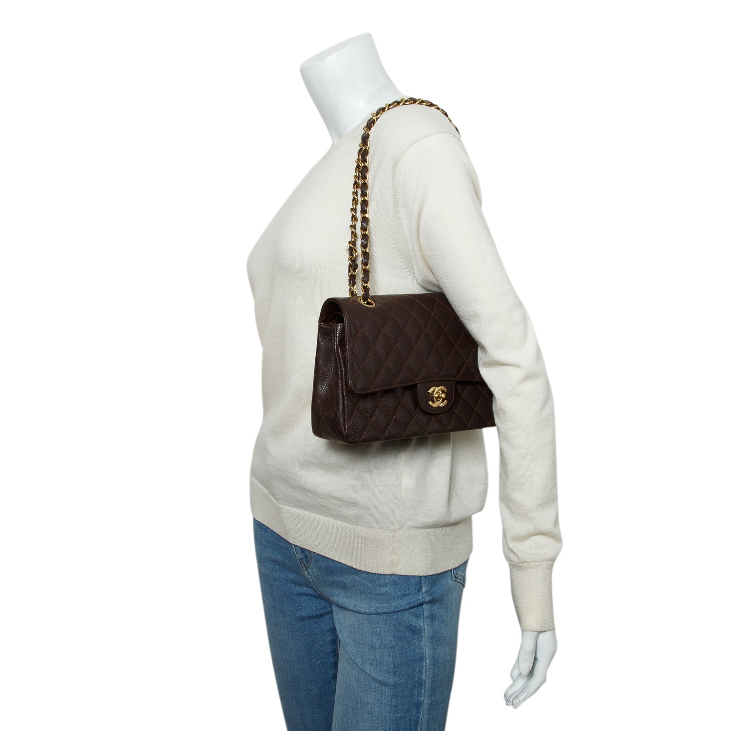 Chanel Brown Caviar Classic Medium Double Flap Bag
