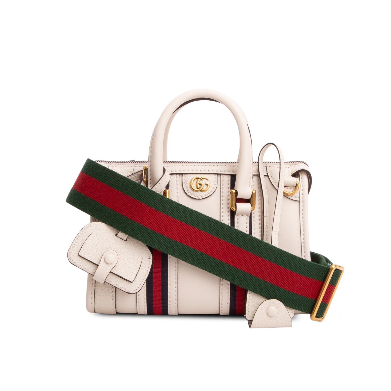 Gucci White Koy Calfskin Web Mini Bauletto Duffle Top Handle Bag w/ Strap