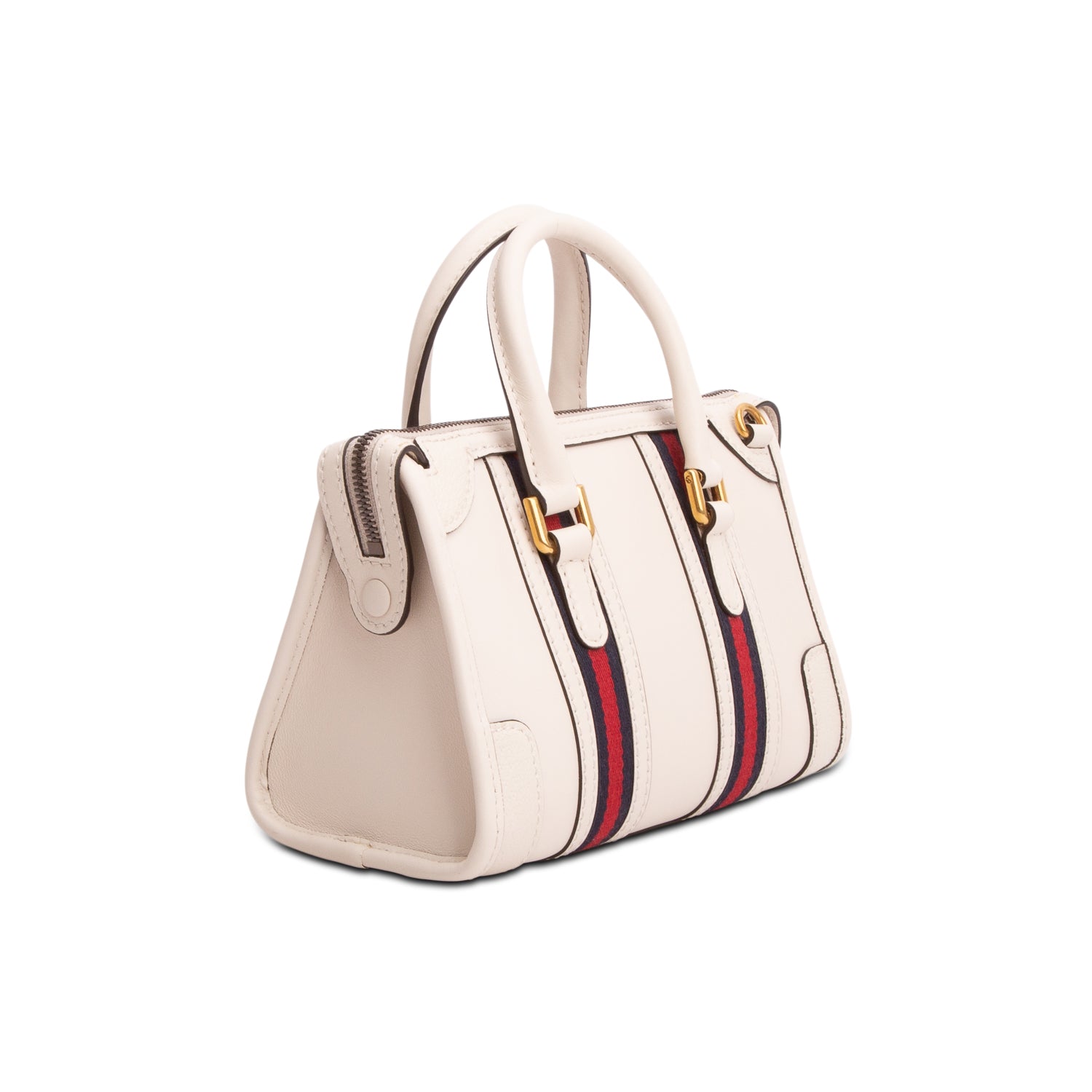 Gucci White Koy Calfskin Web Mini Bauletto Duffle Top Handle Bag w/ Strap