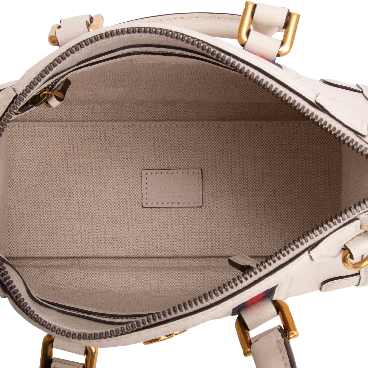 Gucci White Koy Calfskin Web Mini Bauletto Duffle Top Handle Bag w/ Strap