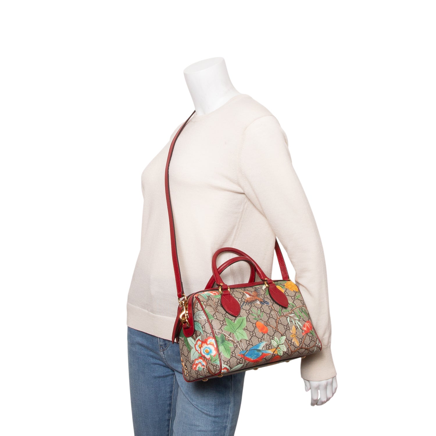 Gucci GG Supreme Monogram Tian Small Boston Bag w/ Strap