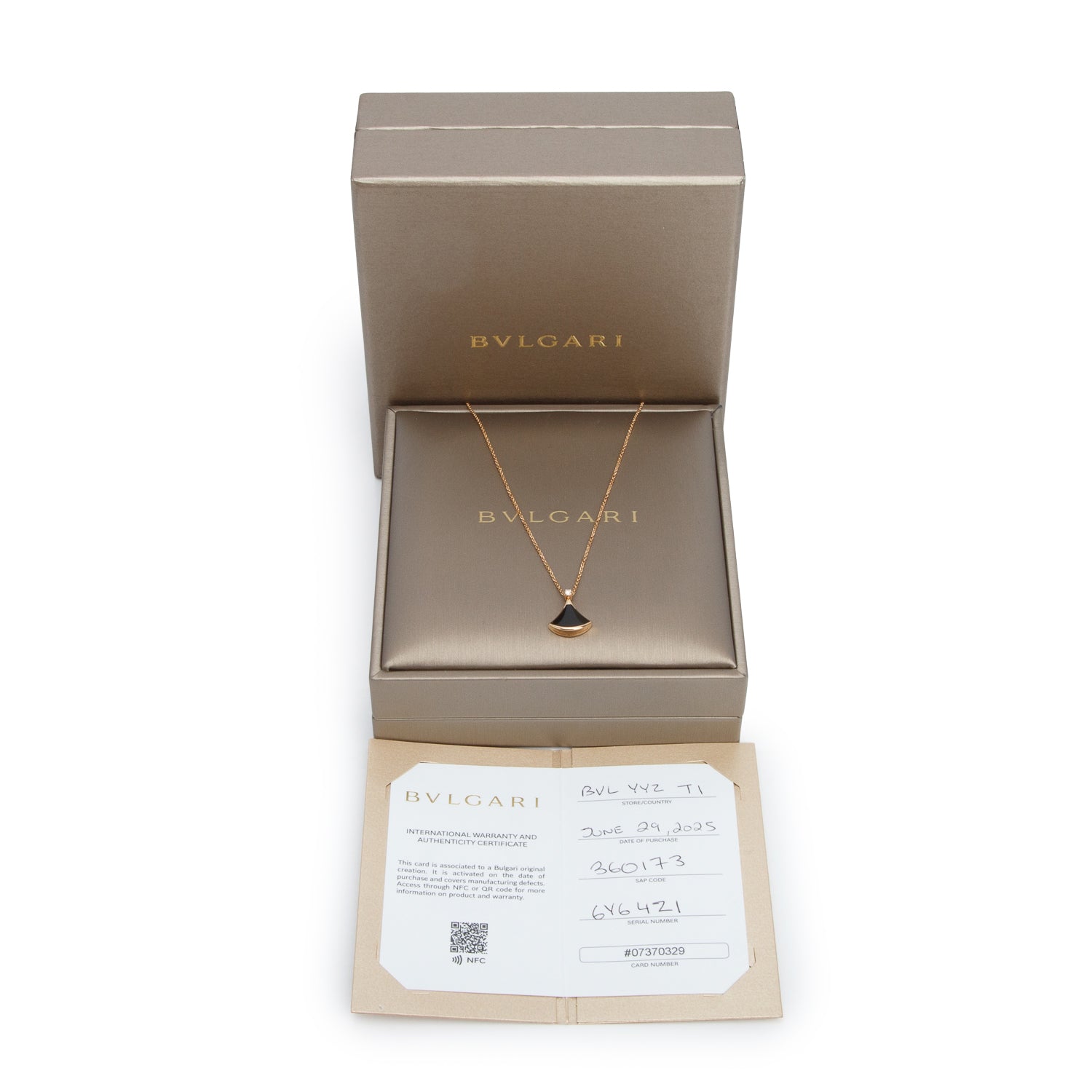 BVLGARI 2025 18k Rose Gold Black Onyx & Diamond Diva's Dream Pendant Necklace w/ Box, Certificate & Receipt