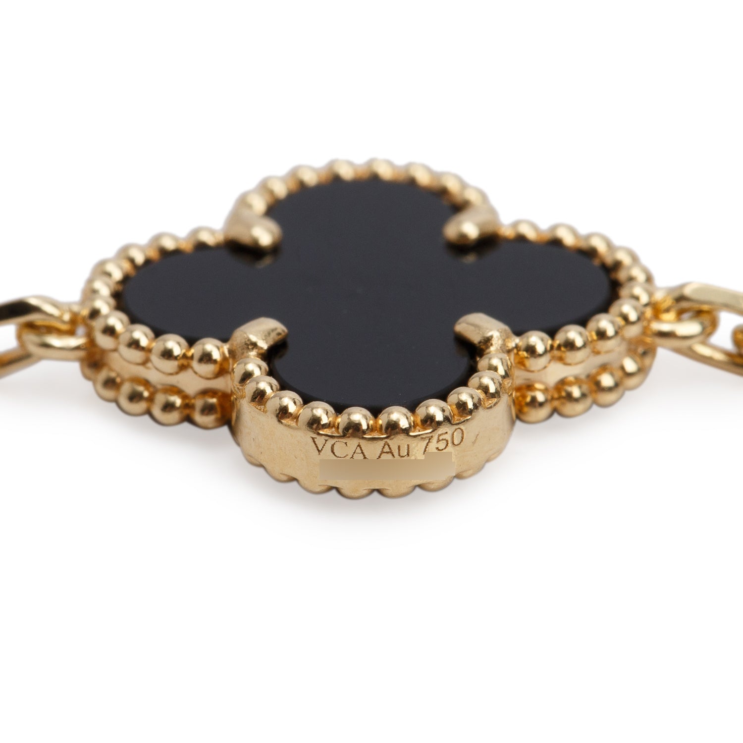 Van Cleef & Arpels 2025 18k Yellow Gold Vintage Alhambra 5 Motif Onyx Bracelet w/ Box & Certificate