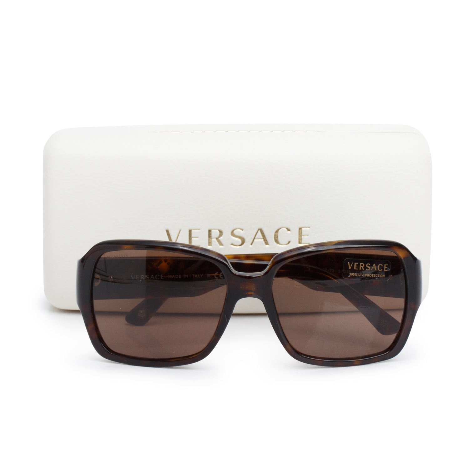 Versace Mod 4294-B Brown Havana Crystal Medusa Square Sunglasses w/ Case