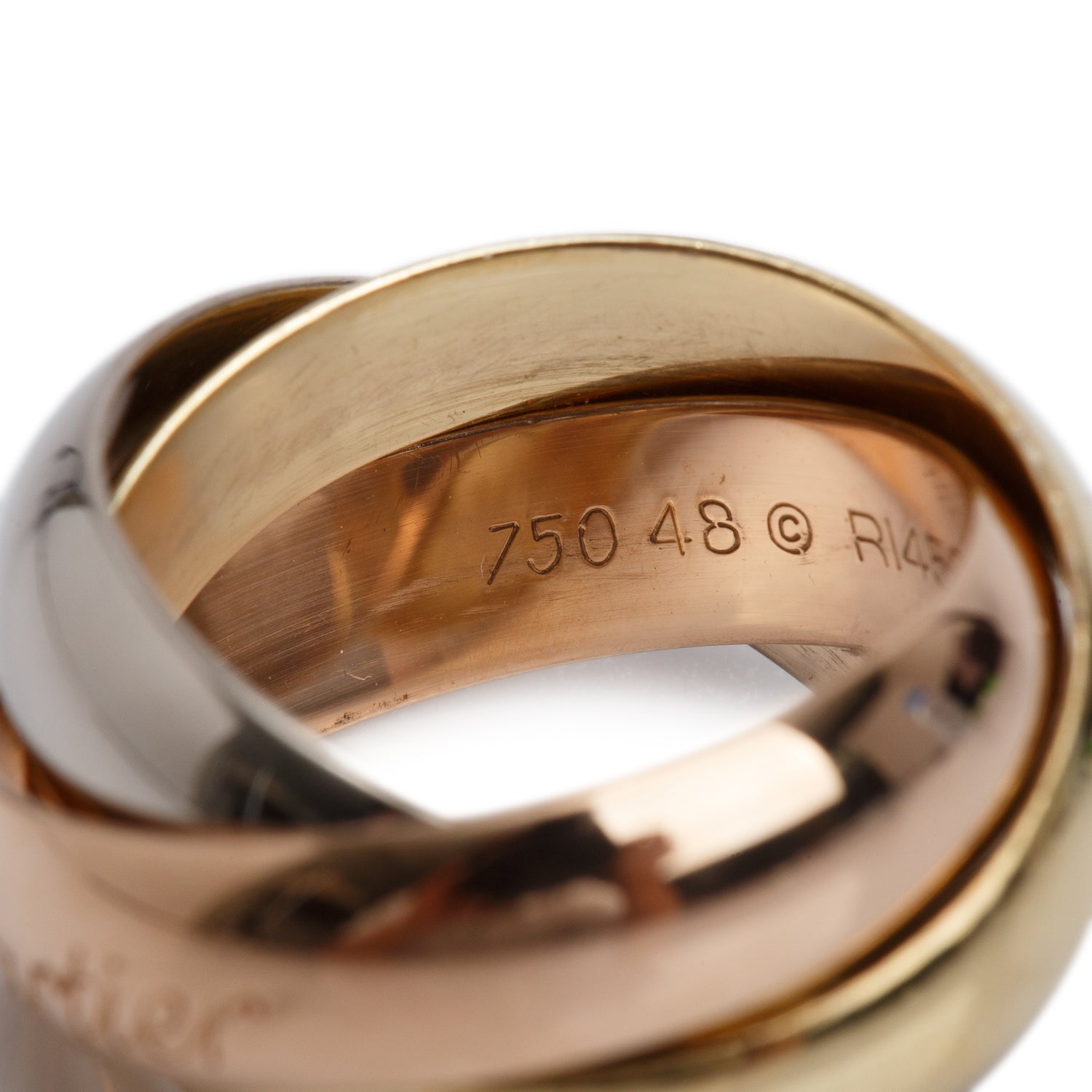 Cartier 18k Tri-Gold Classic Trinity Rolling Ring, Large Model Size 48 4.5