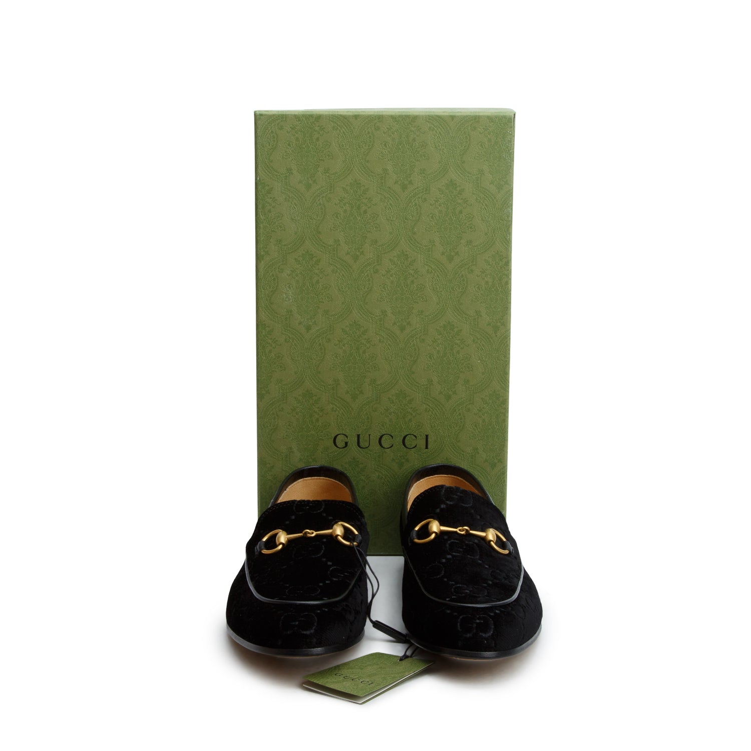 Gucci Black Velvet GG Monogram Horsebit Jordaan Loafers, Men's Size 9 w/ Box