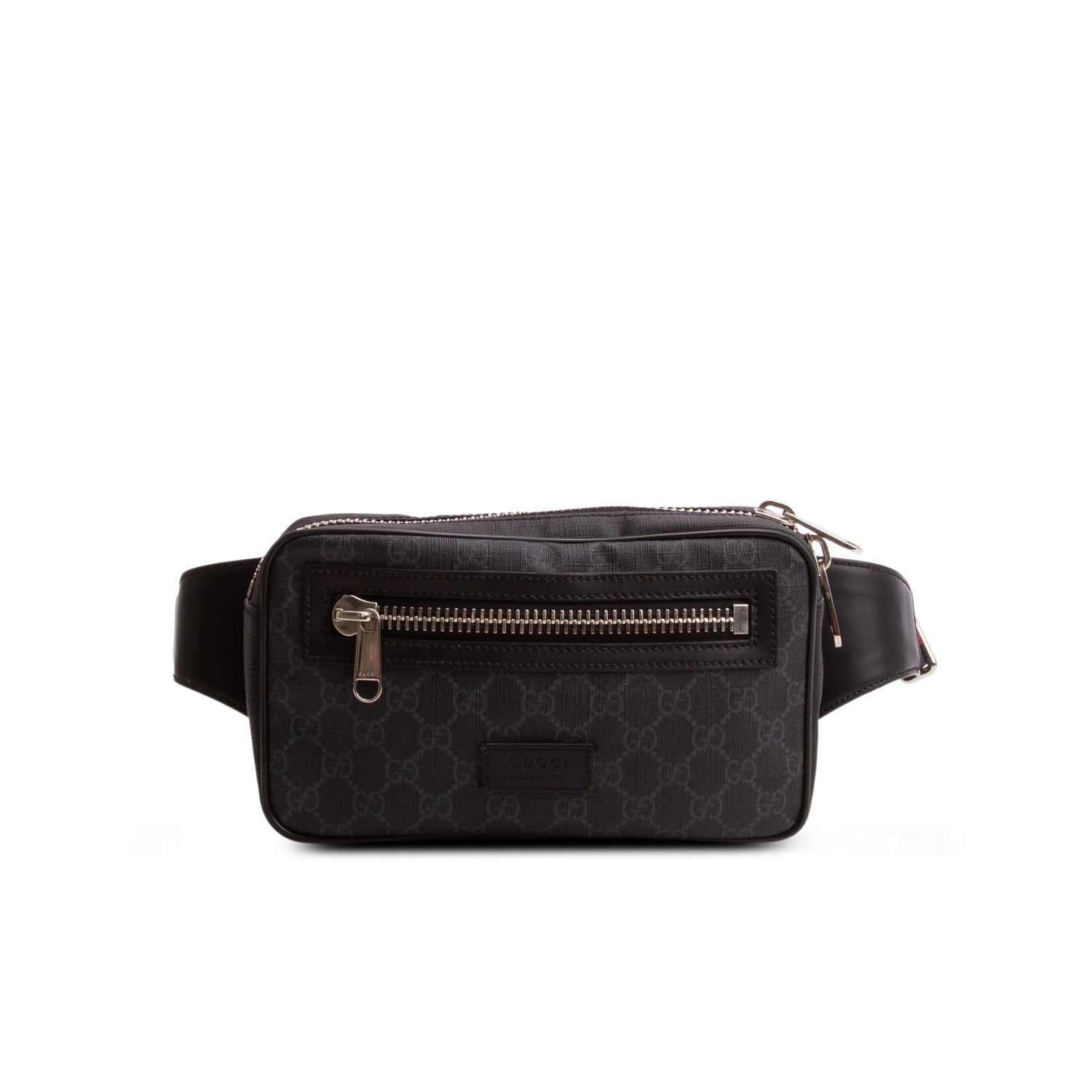 Gucci Black Soft GG Supreme Monogram Web Belt Bag w/ Box