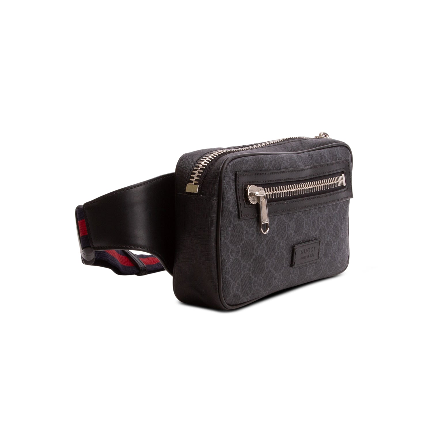 Gucci Black Soft GG Supreme Monogram Web Belt Bag w/ Box