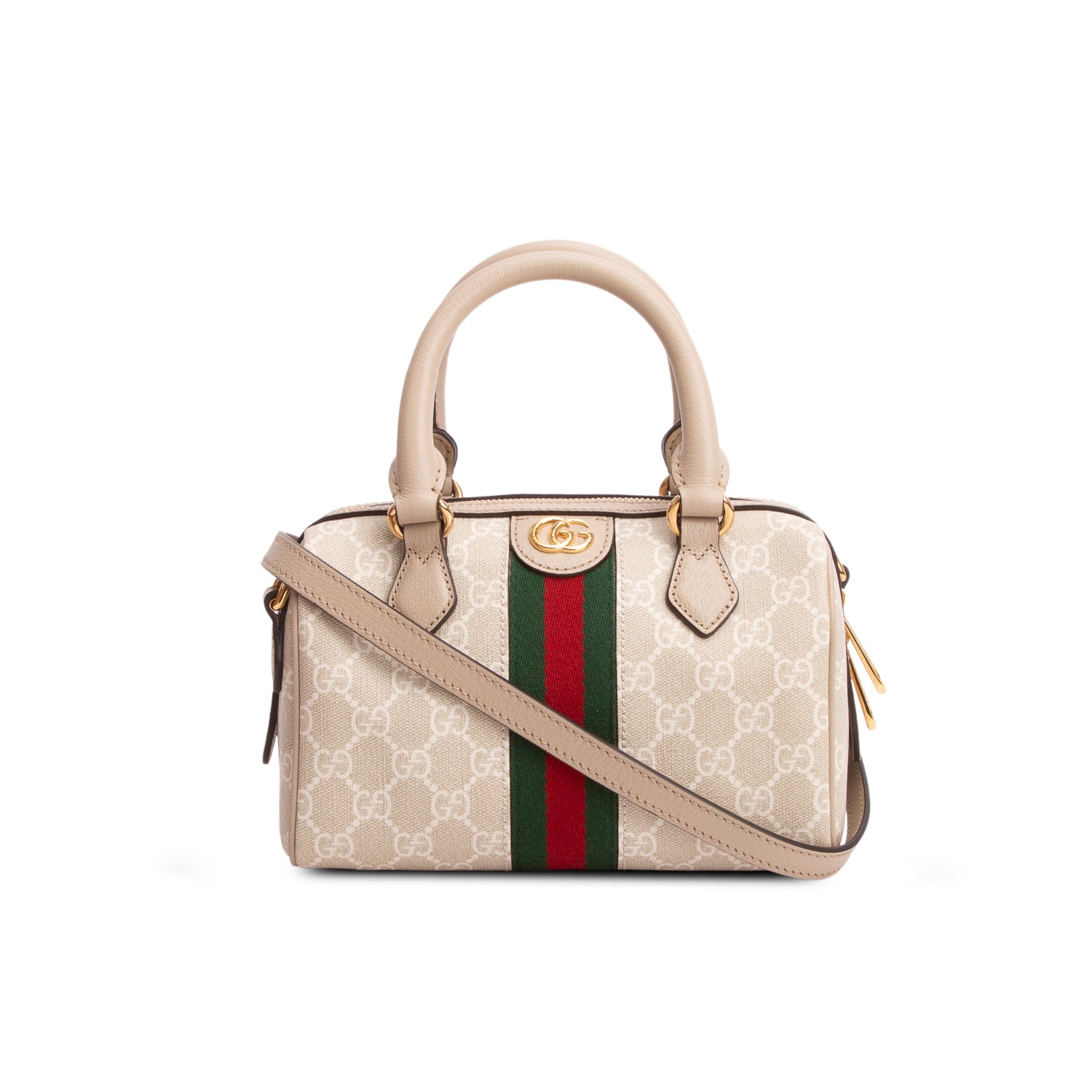 Gucci GG Supreme Monogram Textured Dollar Calfskin Web Small Ophidia Top Handle Bag w/ Box & Strap