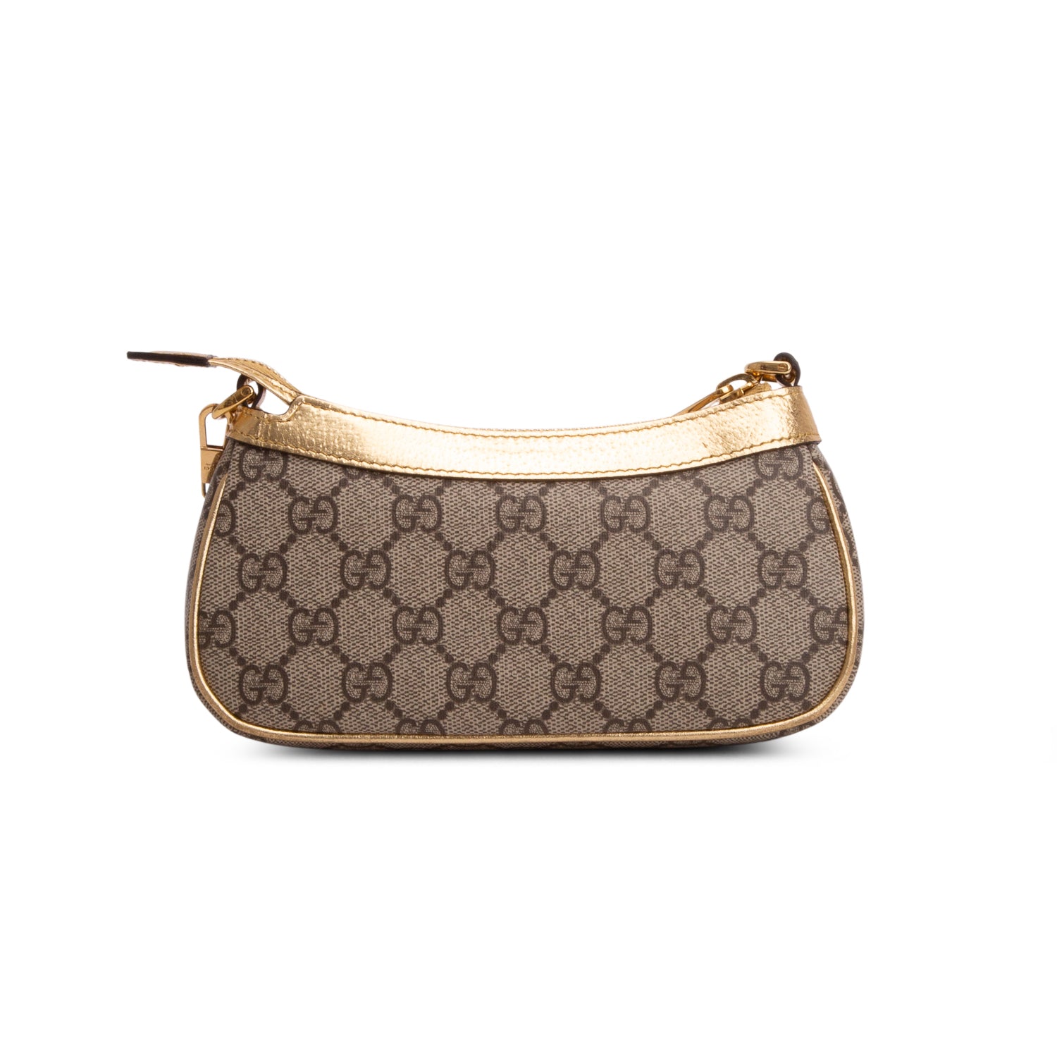 Gucci Beige & Gold GG Supreme Monogram Textured Dollar Calfskin Mini Ophidia Chain Bag w/ Box