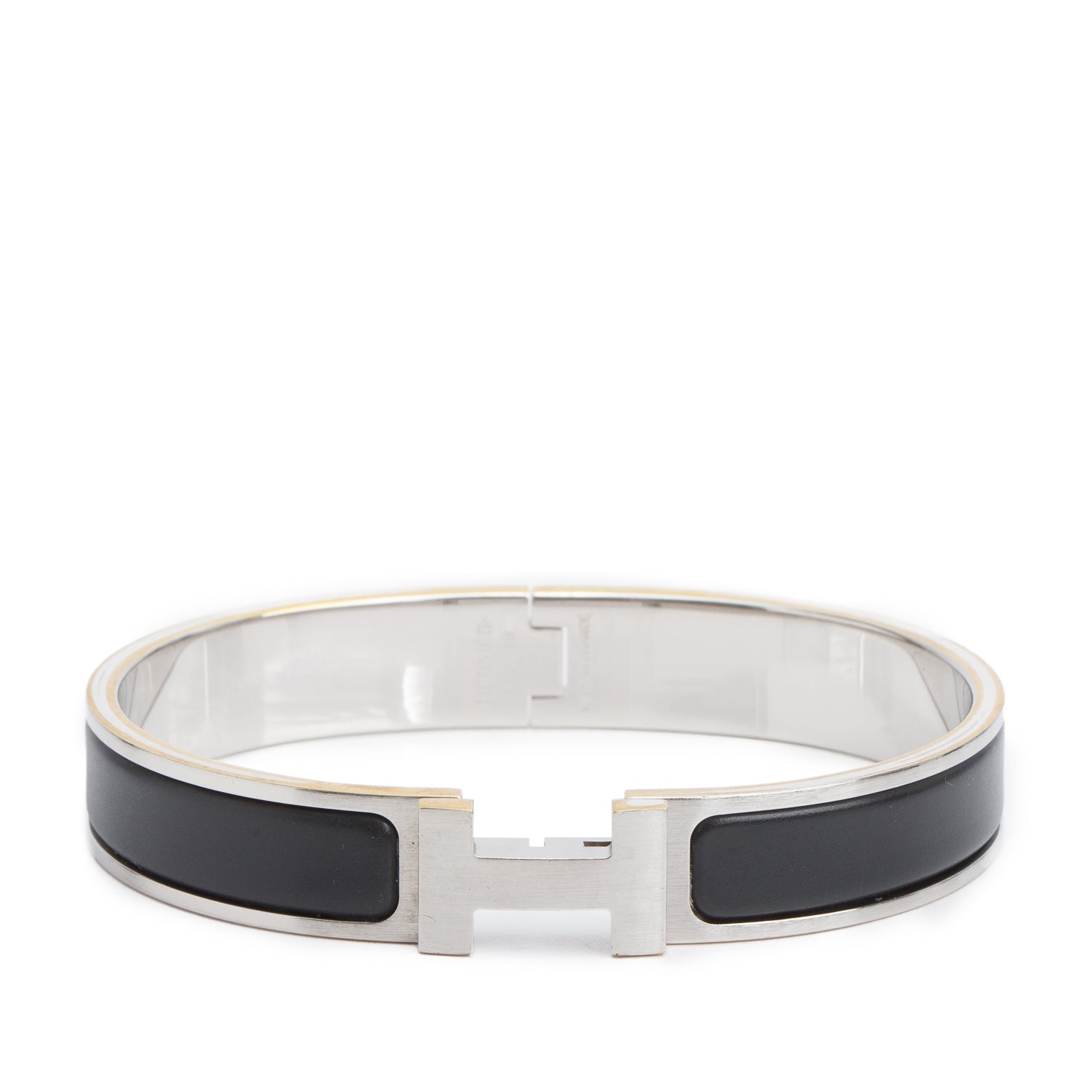Hermes Palladium Plated Noir Mat Enamel 12 MM Clic HH Bracelet w/ Box