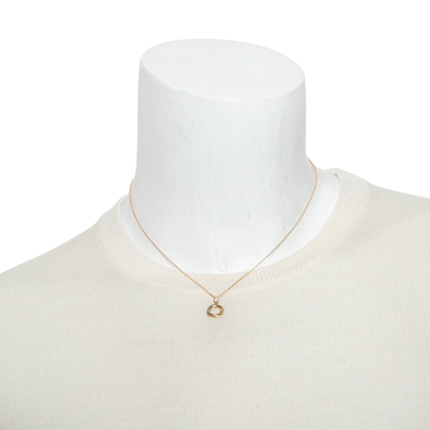 Cartier 18k Yellow, White & Rose Gold 1 Diamond Mini Trinity Pendant Necklace w/ Box, Receipt & Certificate