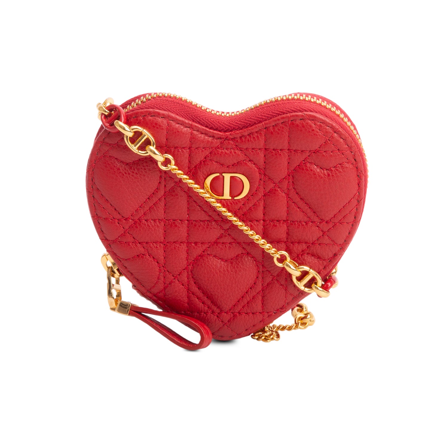 Christian Dior 2021 Red Supple Cannage Calfskin Caro Heart Bag with Chain
