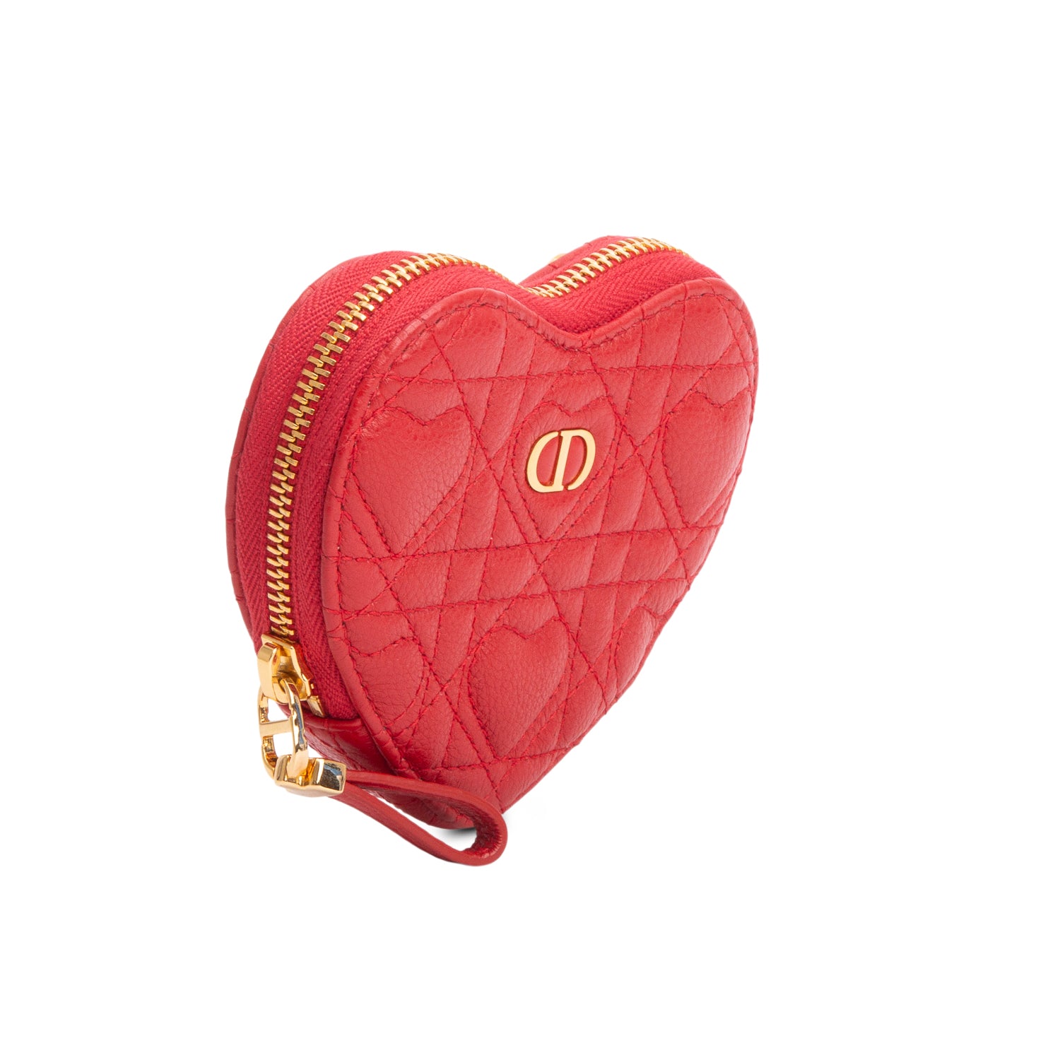 Christian Dior 2021 Red Supple Cannage Calfskin Caro Heart Bag with Chain