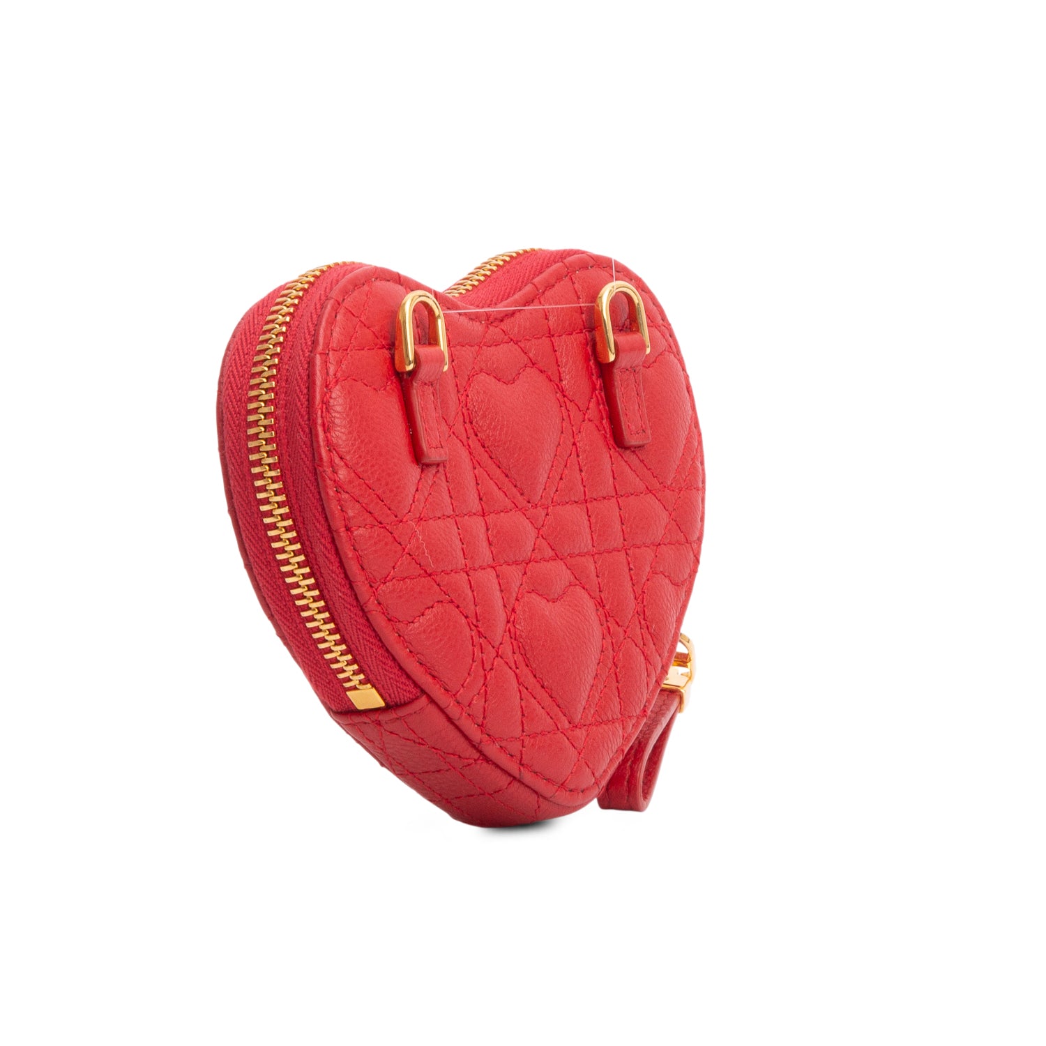 Christian Dior 2021 Red Supple Cannage Calfskin Caro Heart Bag with Chain