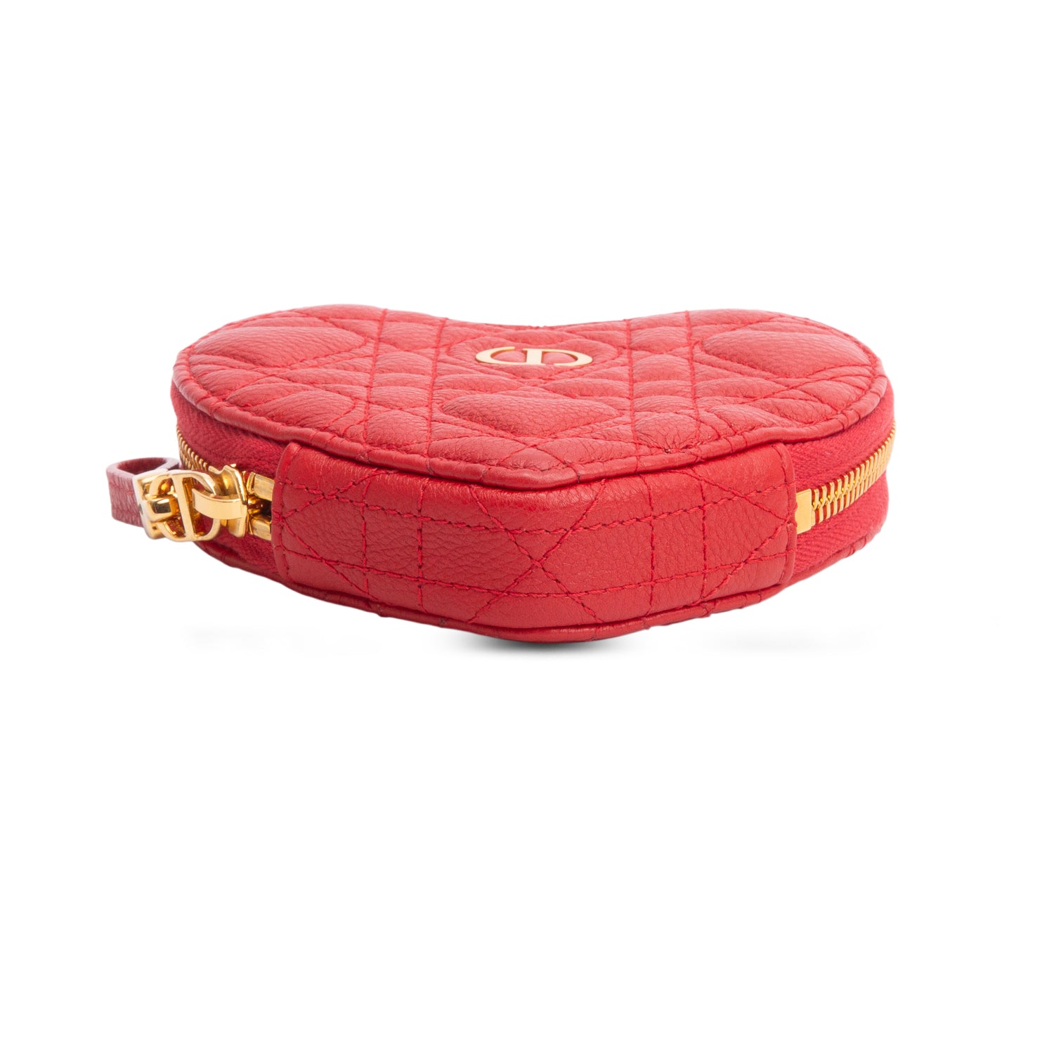 Christian Dior 2021 Red Supple Cannage Calfskin Caro Heart Bag with Chain