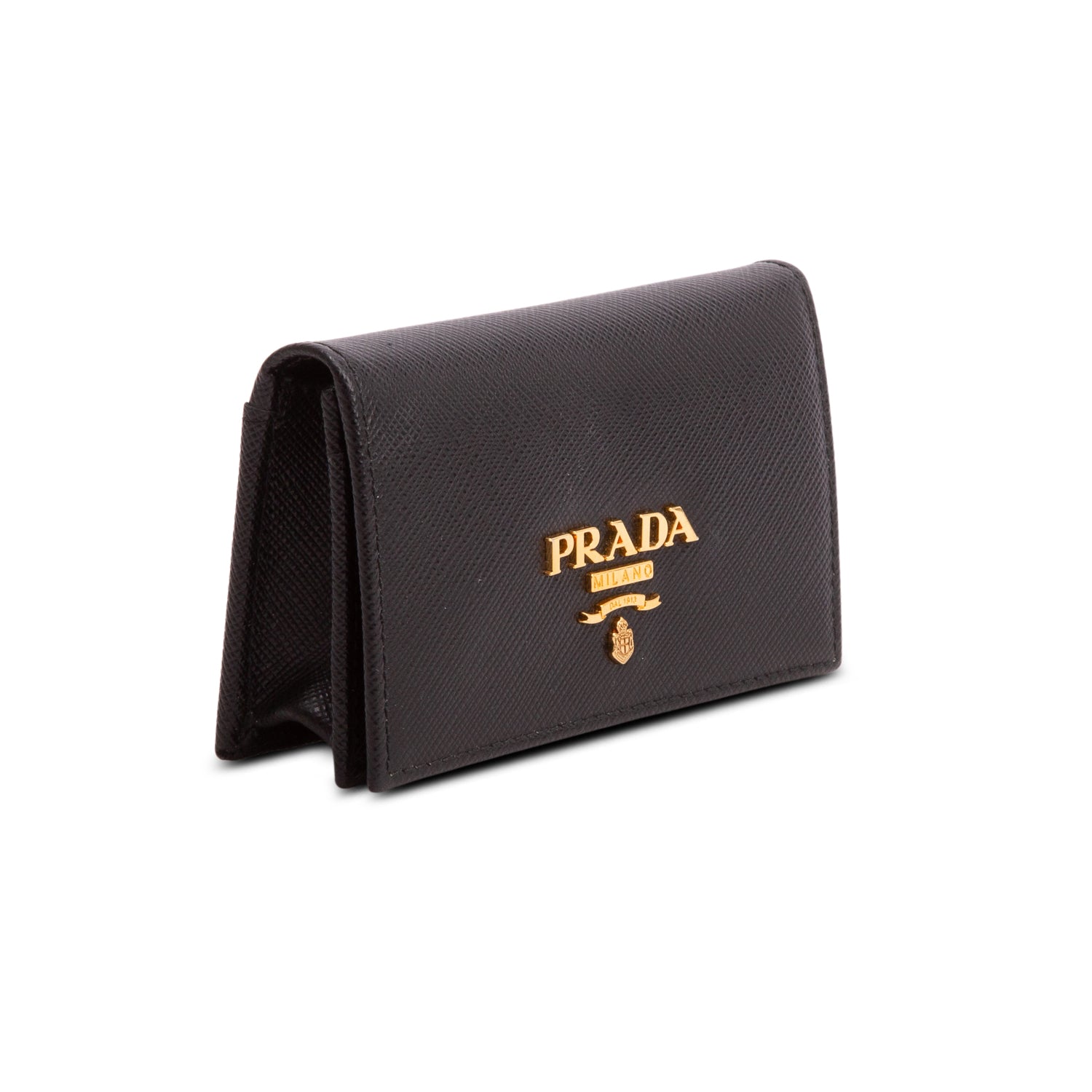 Prada Black Saffiano Leather Flap Card Holder