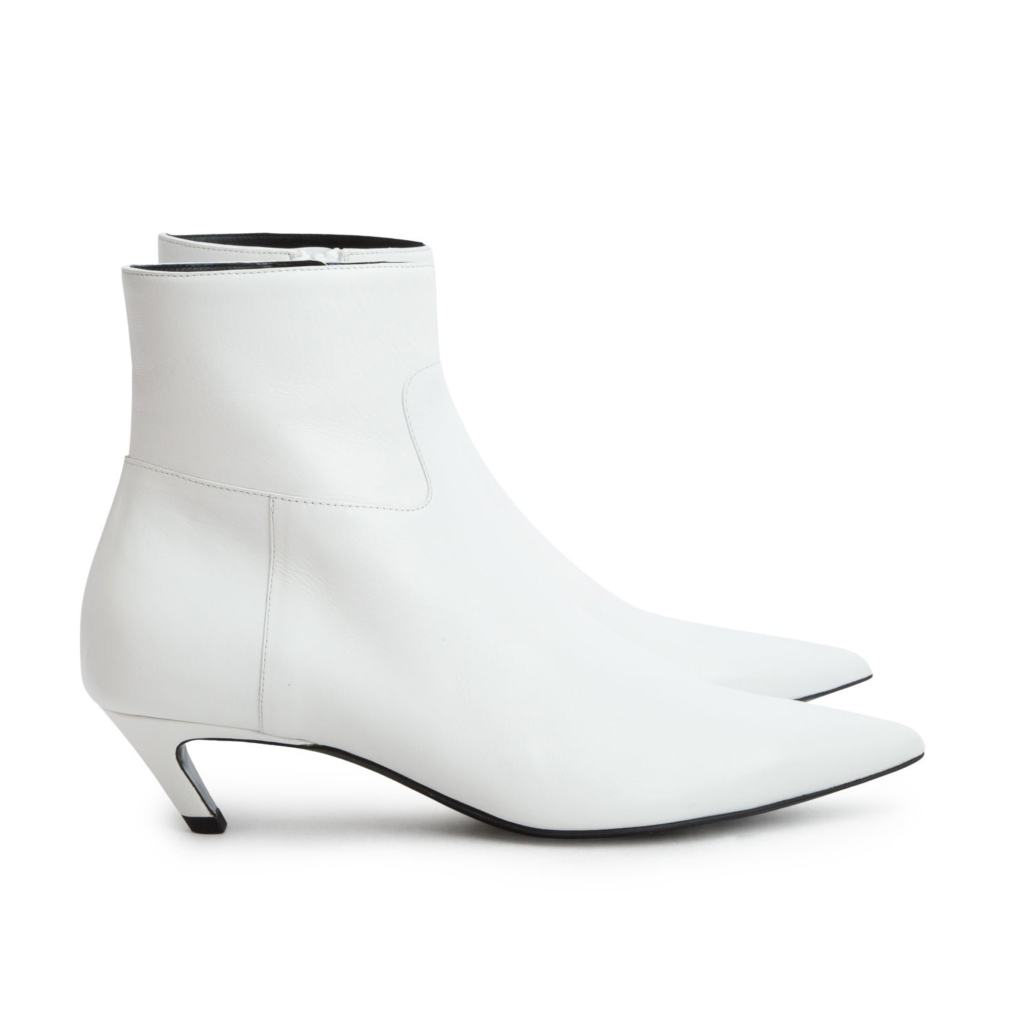 Balenciaga White Leather Pointy Toe Ankle Boots, Size 38 w/ Box