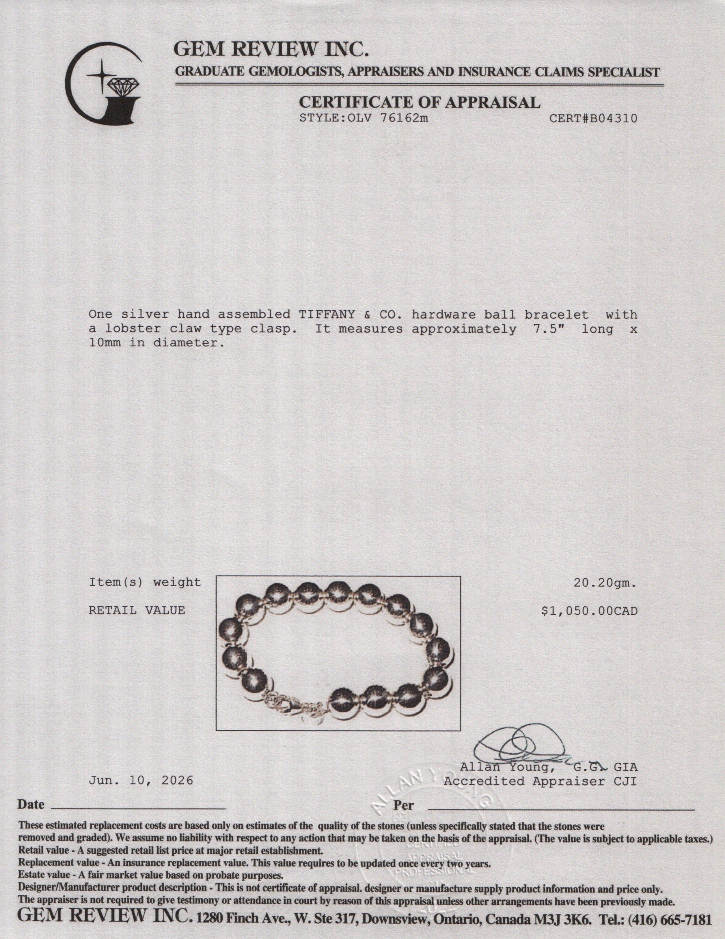 Tiffany & Co. Sterling Silver 10 MM HardWear Ball Bracelet
