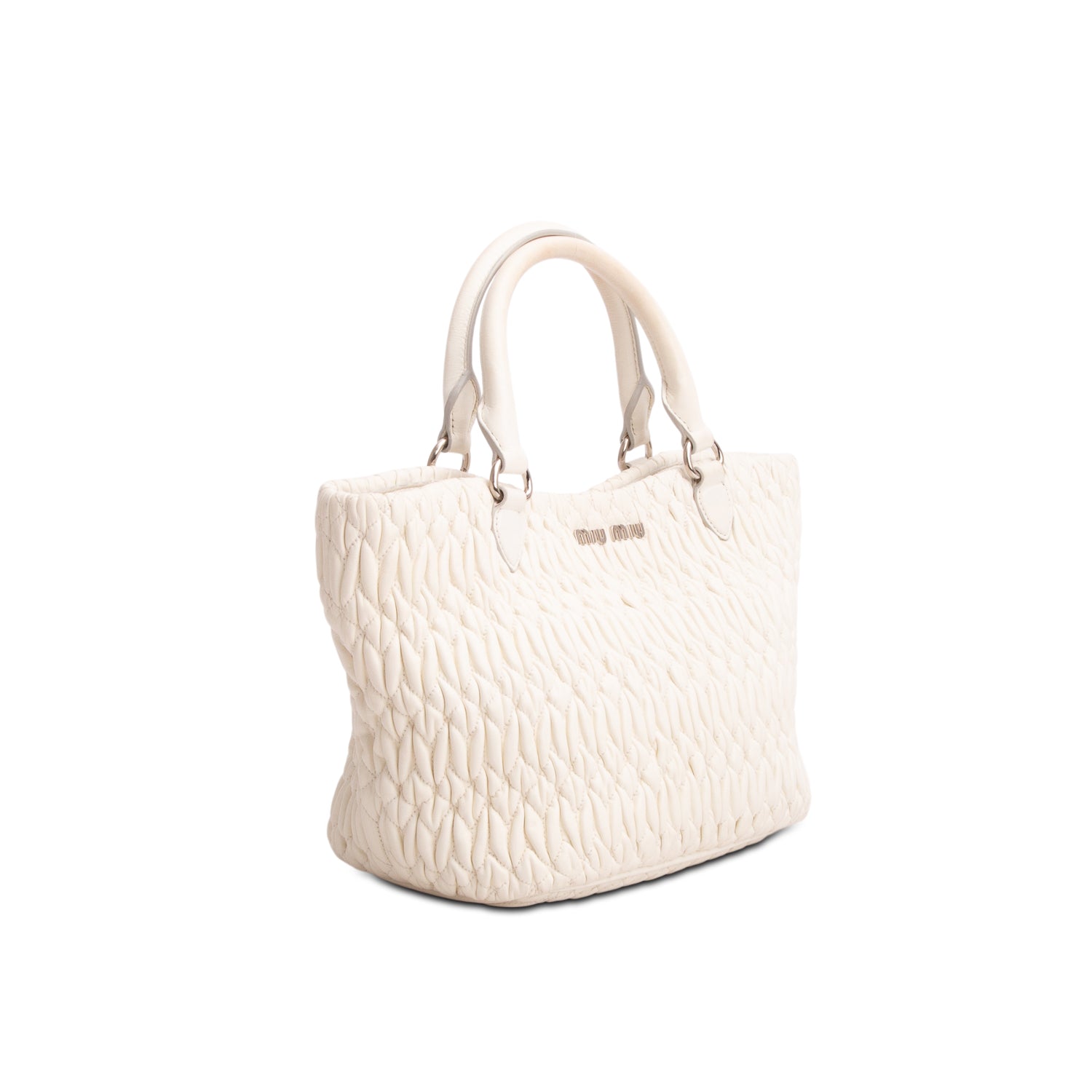 Miu Miu White Nappa Iconic Crystal Cloque Tote Bag w/ Straps